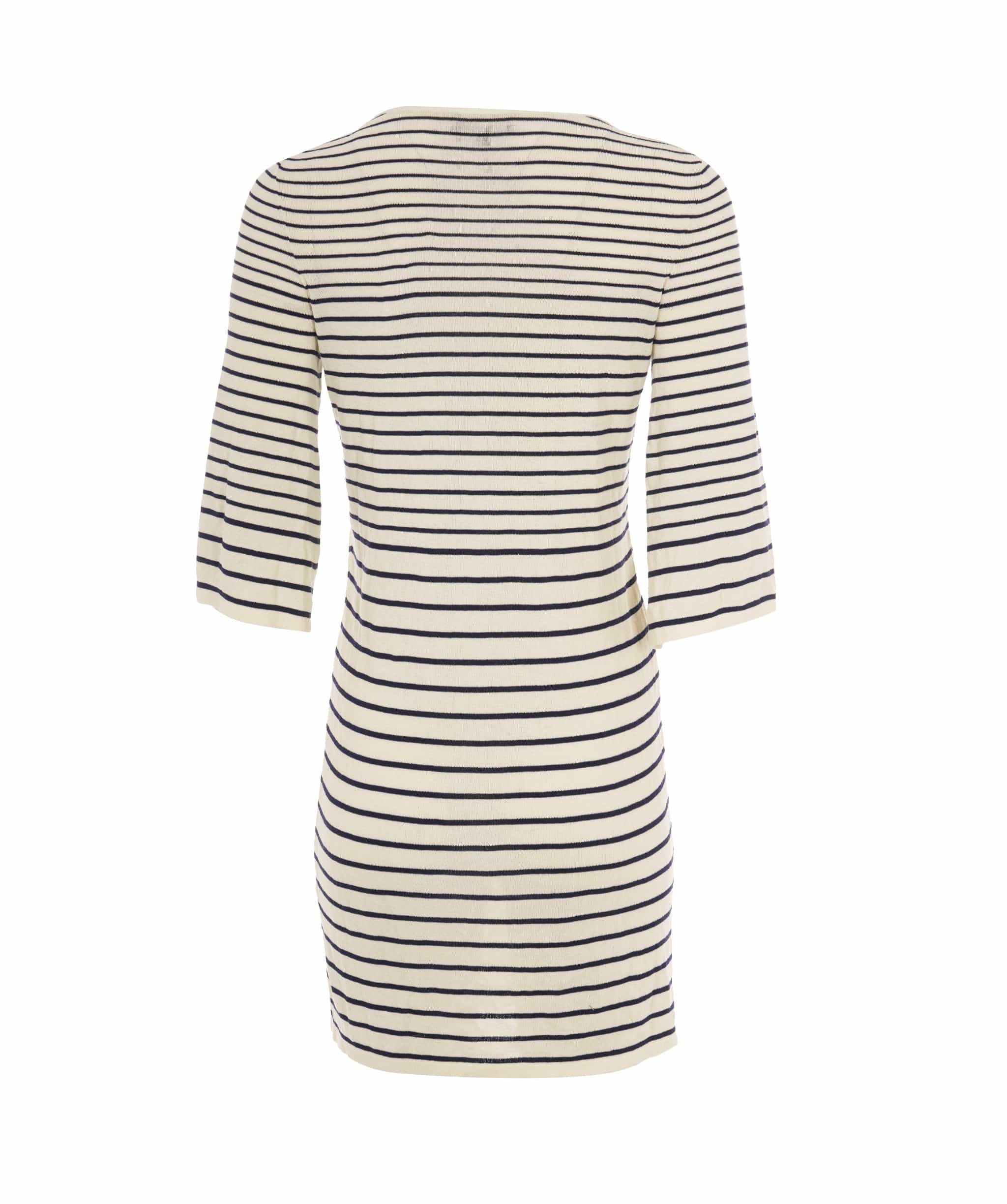 Chanel Chanel 17 Cream & Navy Striped Pearl CC Fine Knit Boat Neck Dress ALC1857