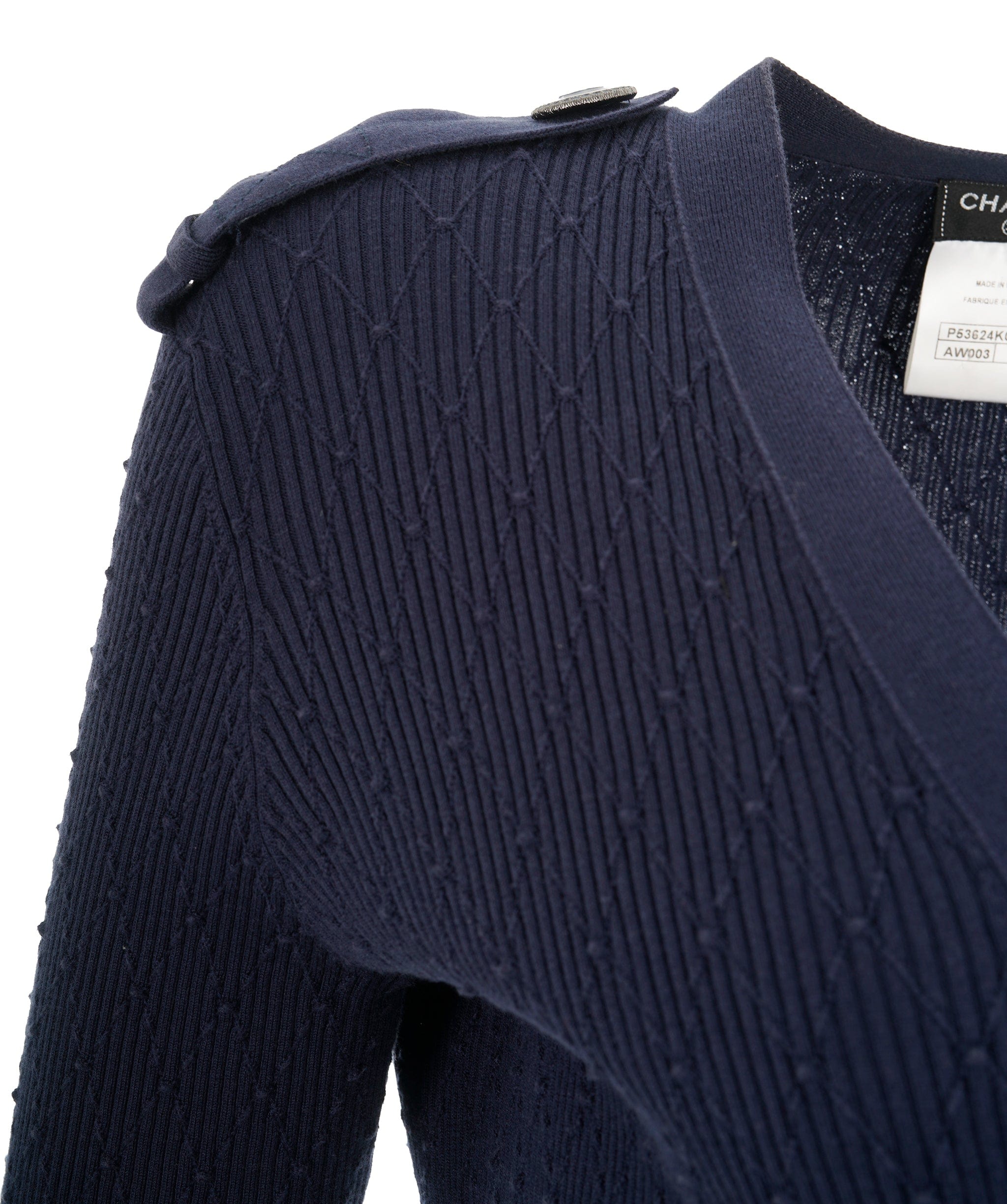 Chanel Chanel 17 Navy Cotton Pointelle CC Button Long Sleeve Cardigan 38 ALL0849