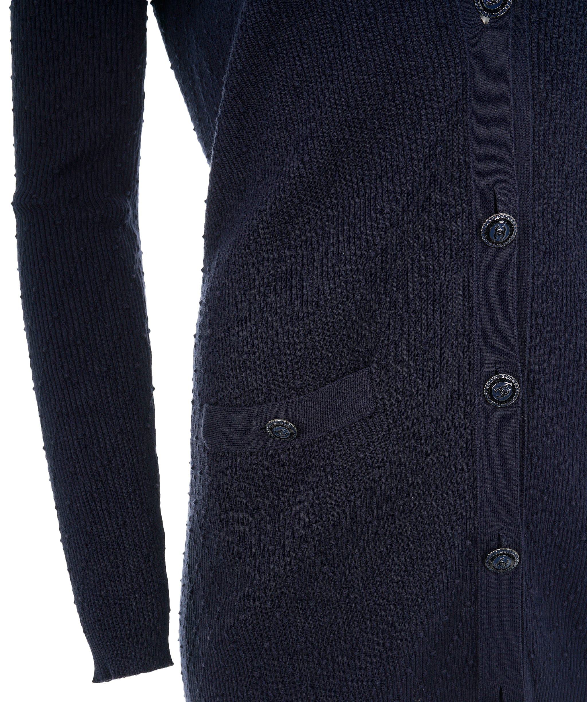 Chanel Chanel 17 Navy Cotton Pointelle CC Button Long Sleeve Cardigan 38 ALL0849
