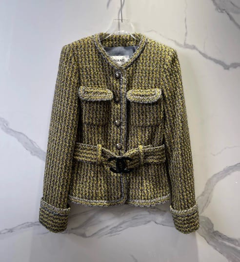 CHANEL Chanel 17B Yellow Plaid Tweed Bound Waist Jacket, Size 36 LZ260801VU00801