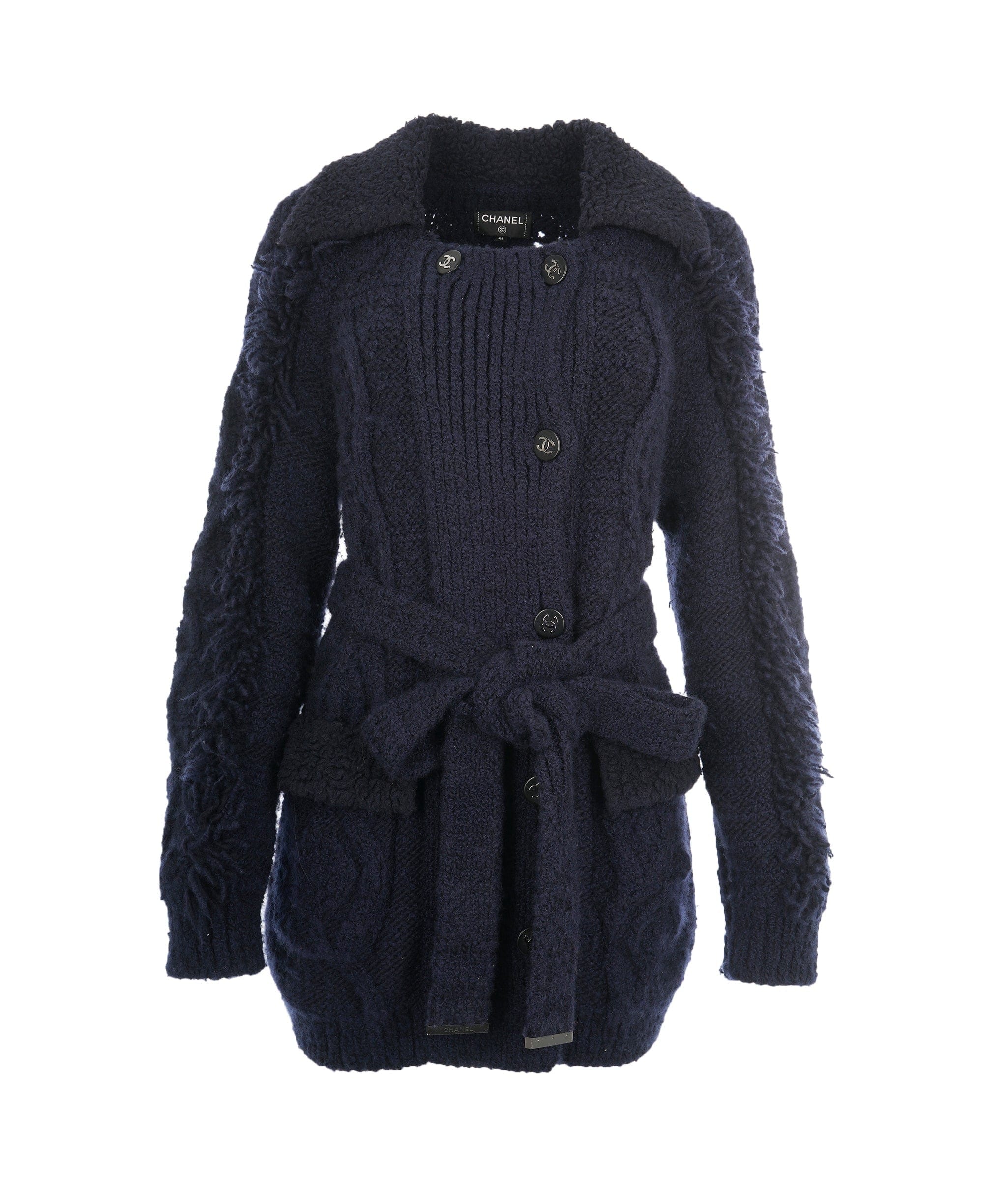 Chanel Chanel 18 Navy Wool Double Breasted Fringe Belted Cardigan Coat 44 ALC1954 ** ALL THINGS NAVY DROP**