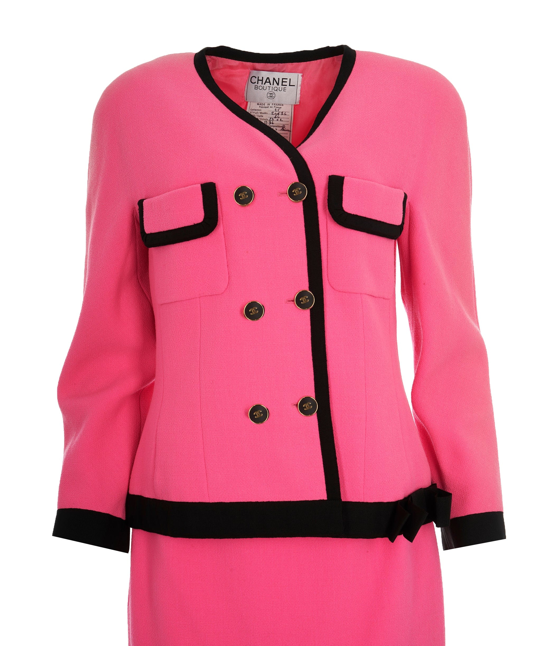 Chanel Chanel 1991 collection 25 runway pink, black bow blazer set 44 - AJC0708