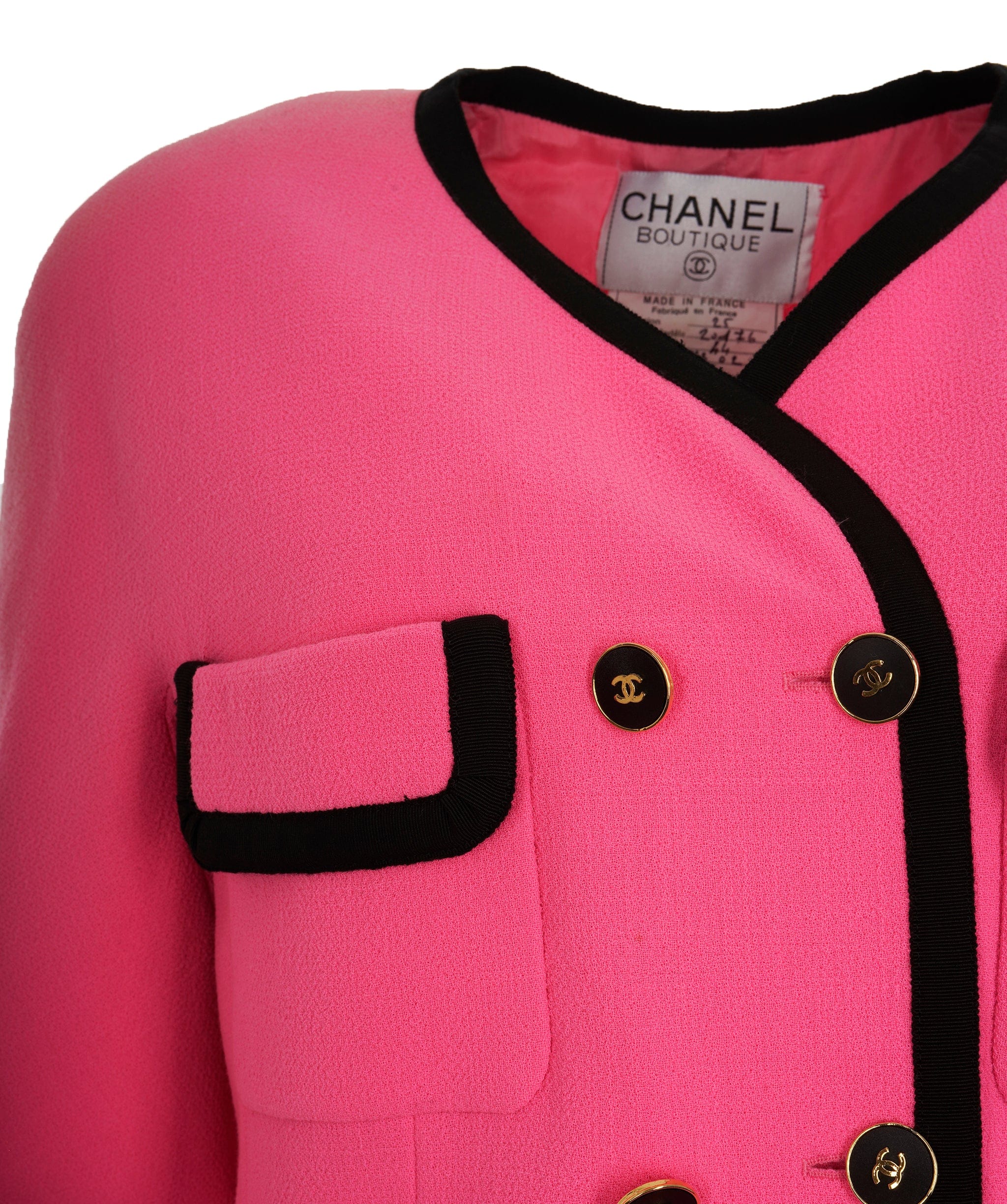 Chanel Chanel 1991 collection 25 runway pink, black bow blazer set 44 - AJC0708