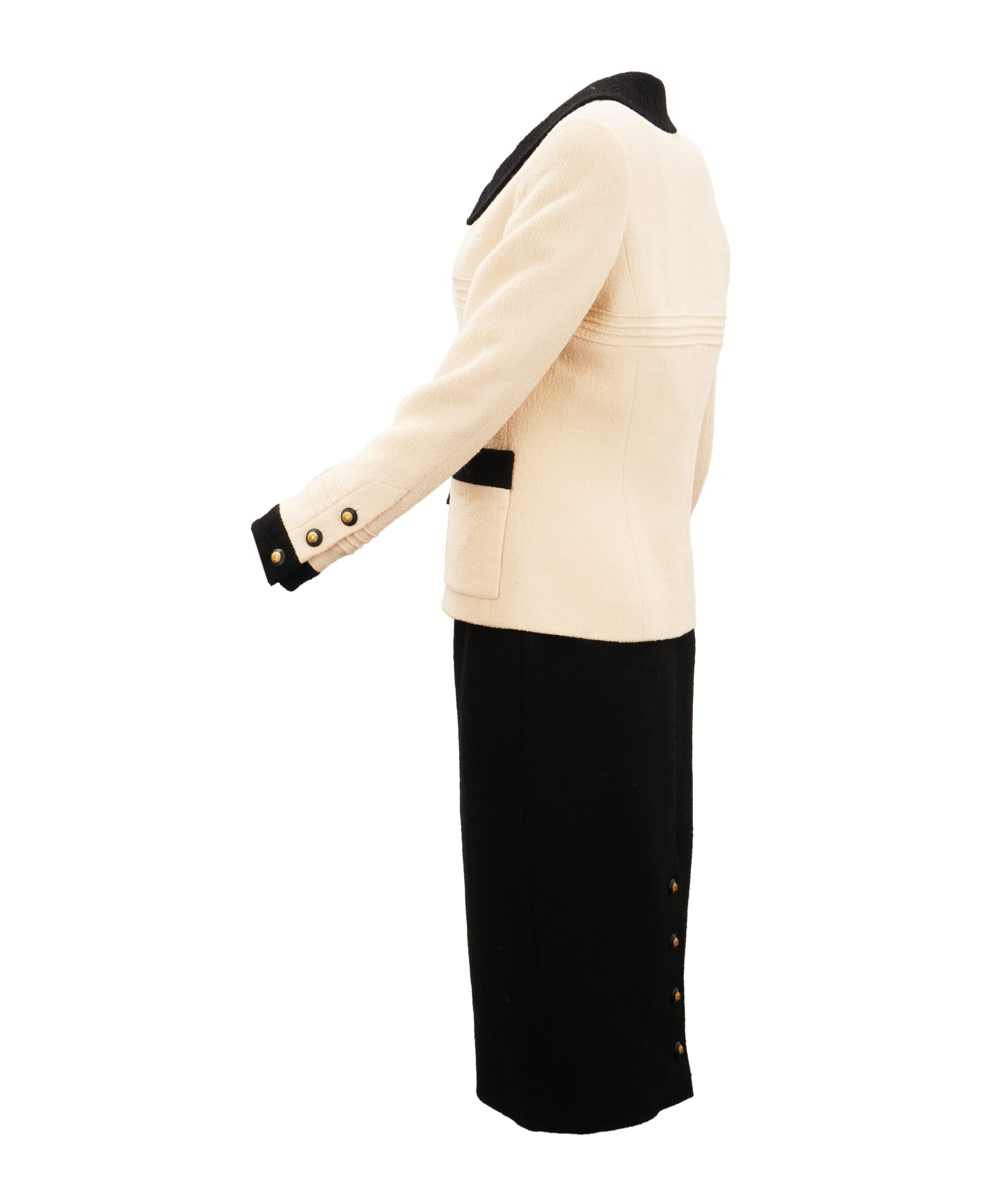 Chanel Chanel 1993 Autumn Black And Cream Tweed Skirt Suit Size 40 ALTC1004