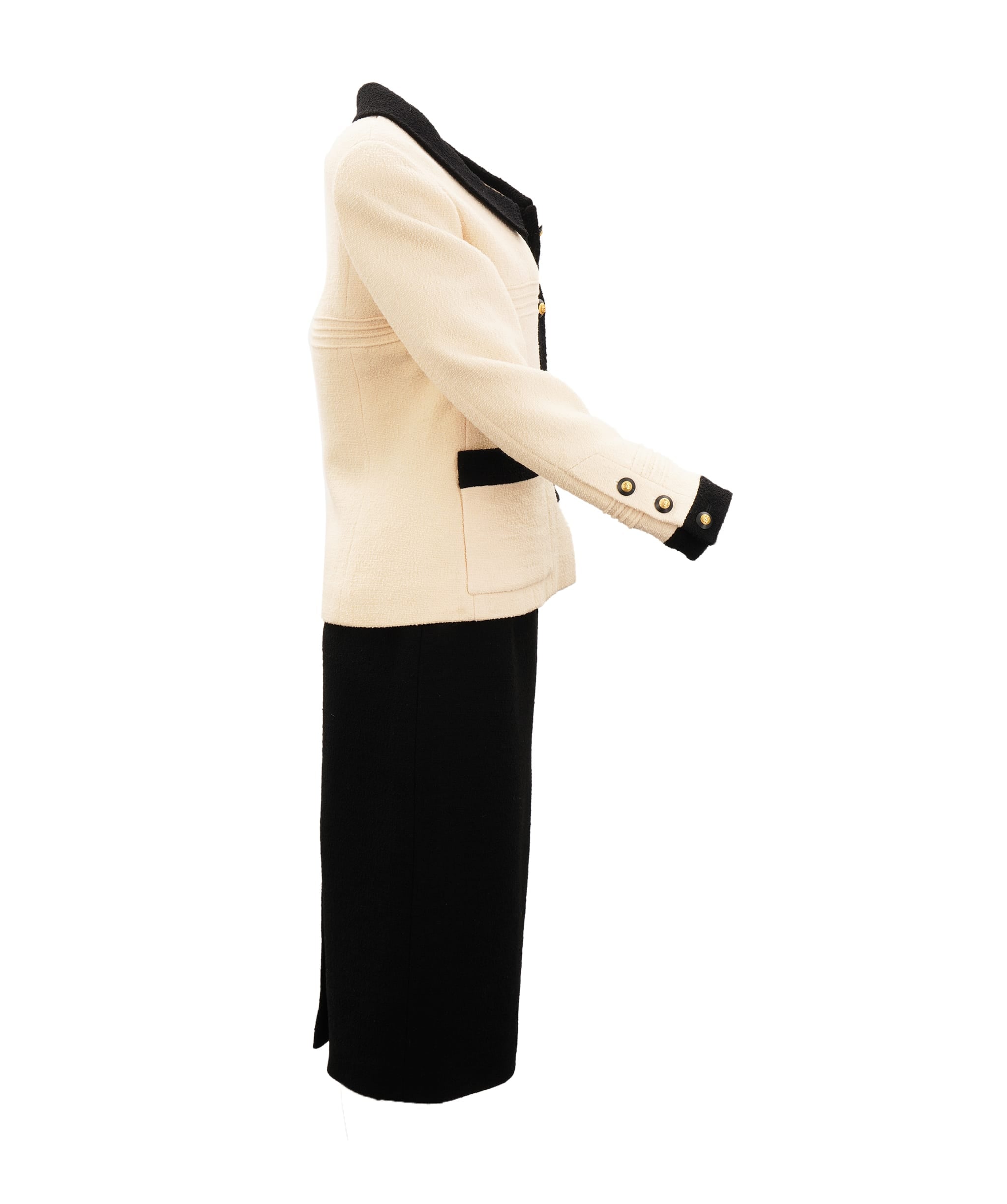 Chanel Chanel 1993 Autumn Black And Cream Tweed Skirt Suit Size 40 ALTC1004