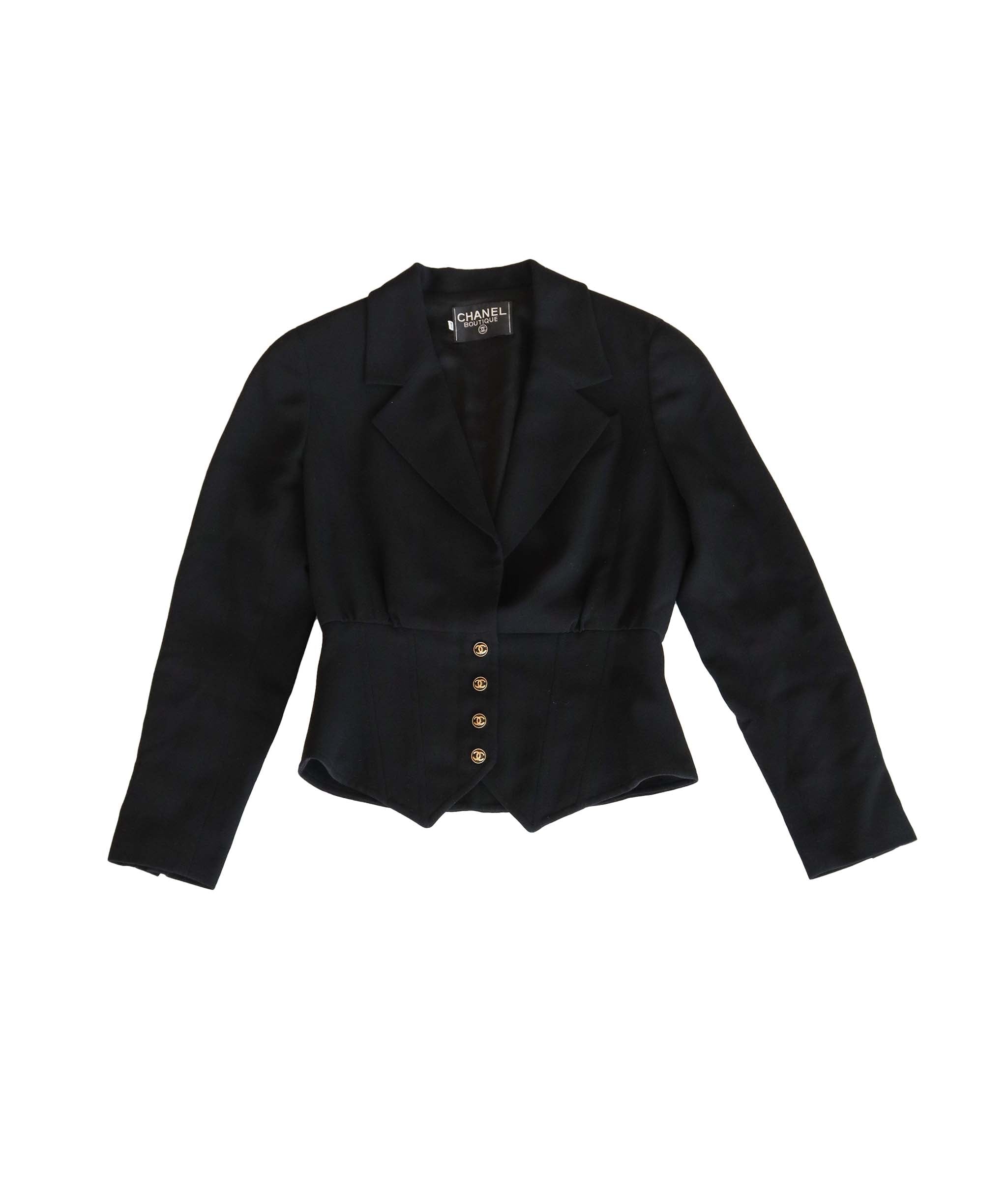 Chanel Chanel 1994 Cropped Jacket Black Gold Button DXBK0095