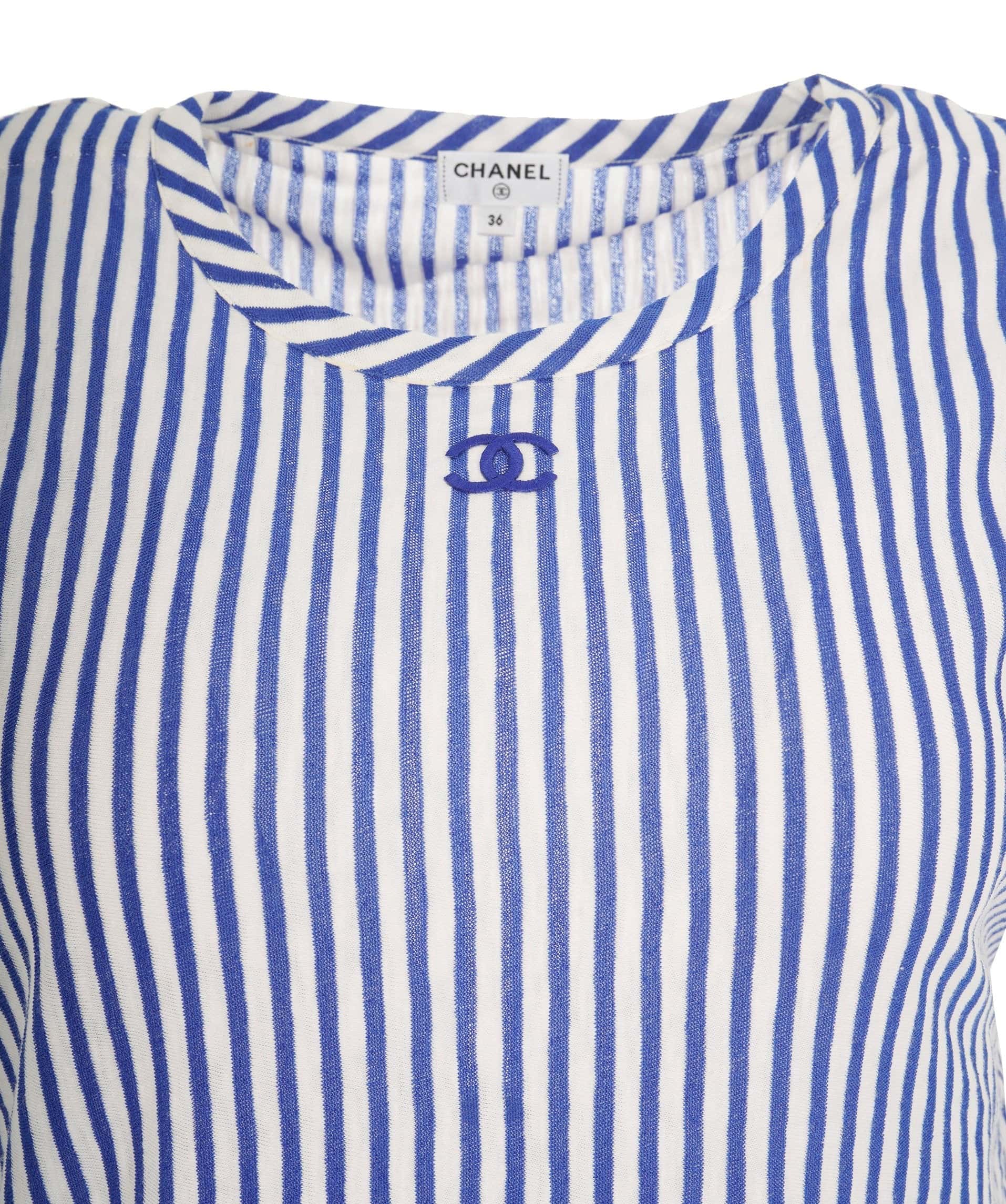 Chanel Chanel 19C La Pausa Blue Striped CC Rushed T-Shirt Dress ALC1858