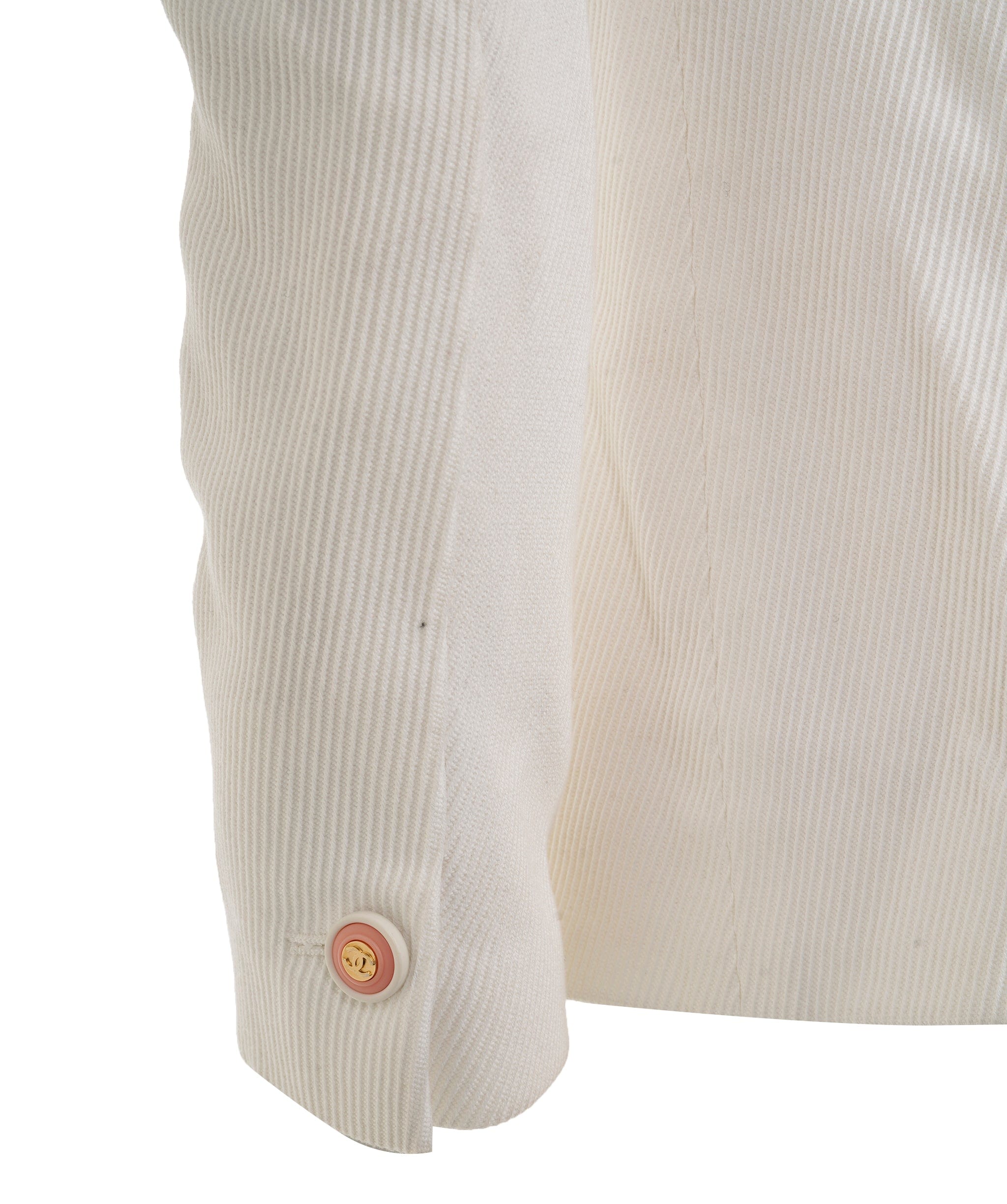 Chanel Chanel 2015 White Cotton CC Ribbed Blazer Jacket FR40 AGC2202