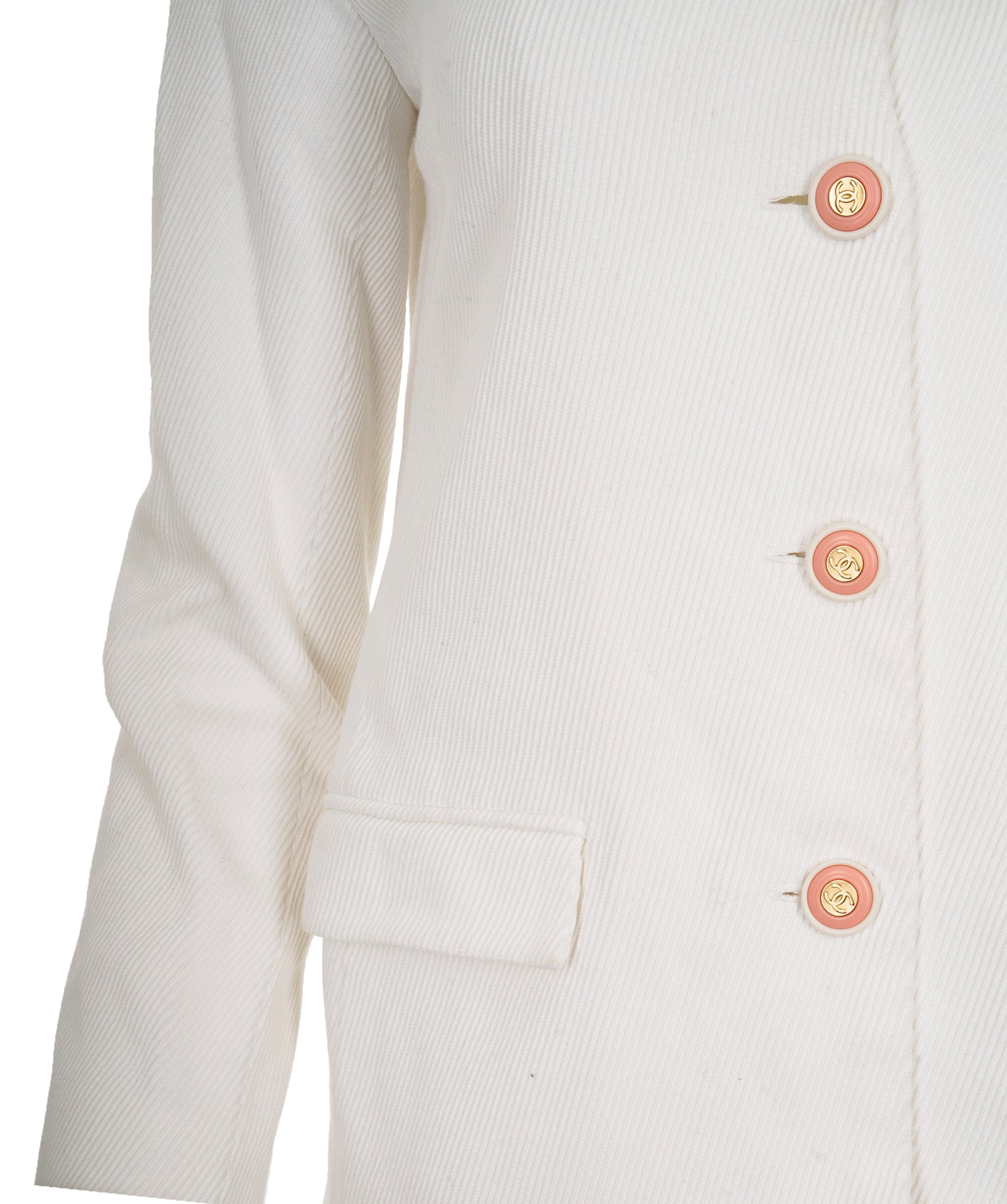 Chanel Chanel 2015 White Cotton CC Ribbed Blazer Jacket FR40 AGC2202