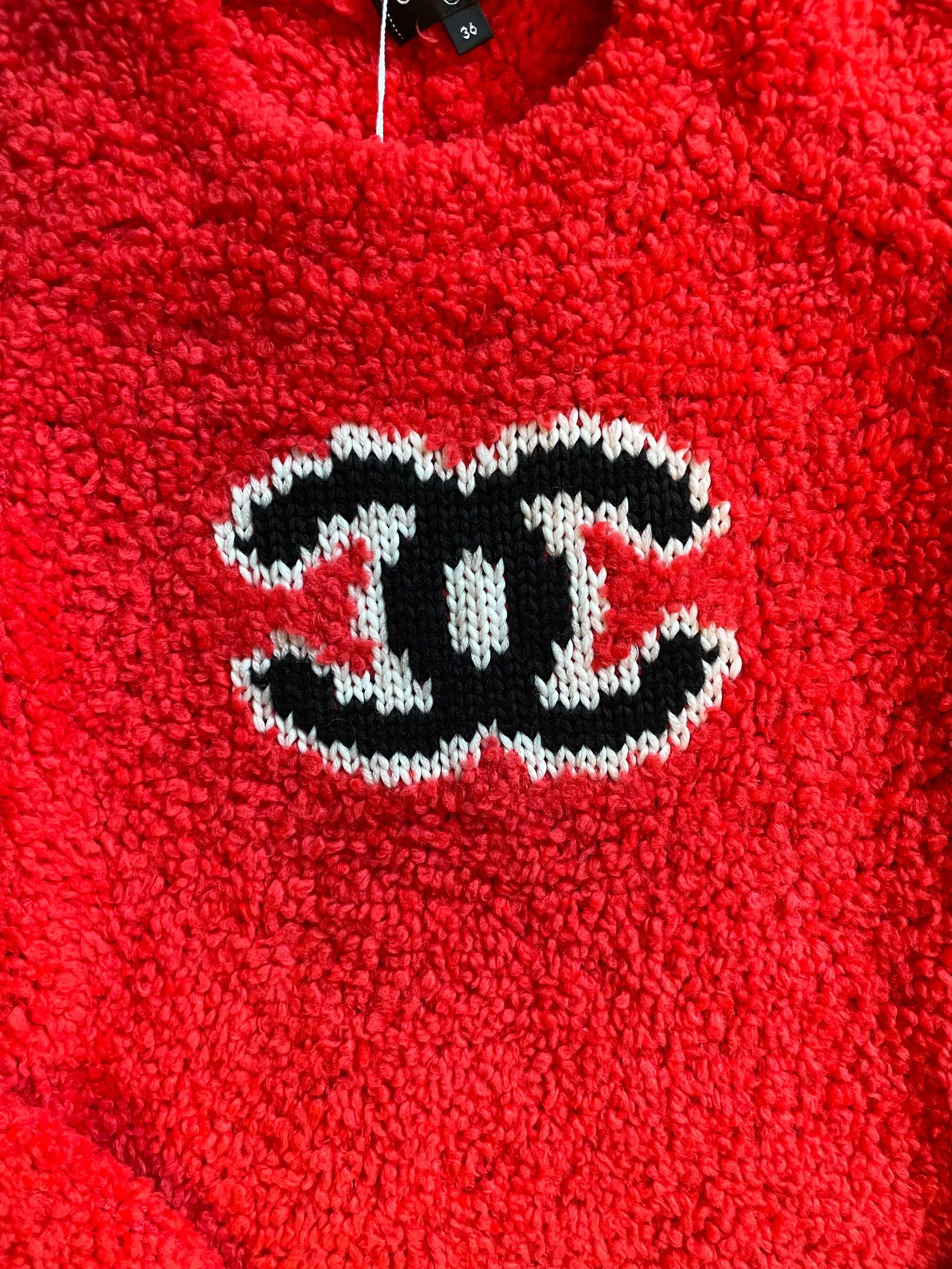 Chanel Chanel 2019 Runway Red Logo Teddy Shearling Sweater DXBK0535