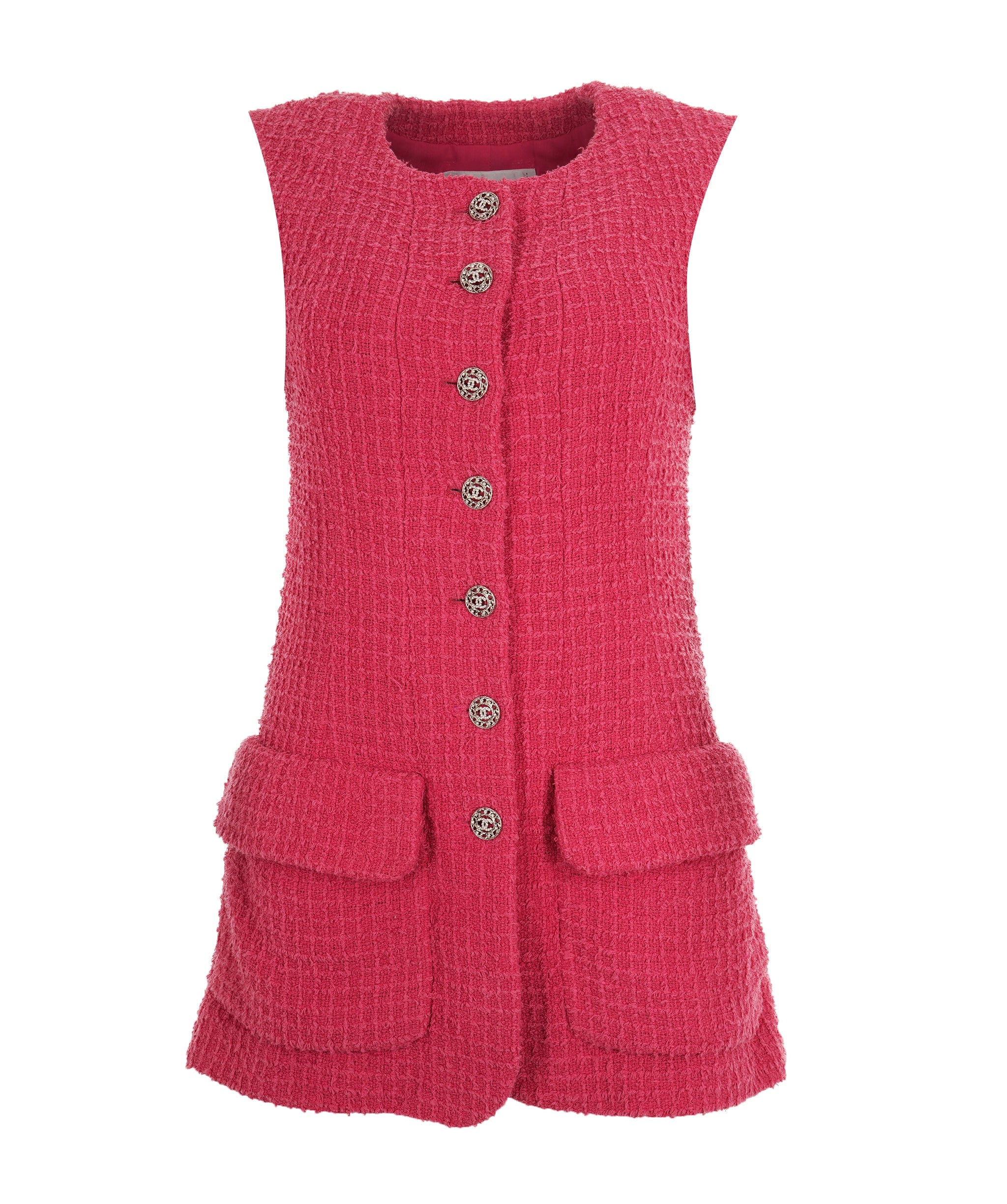Chanel Chanel 22S Pink Tweed Rhinestone CC Long Waistcoat/Dress FR36 AGC2205
