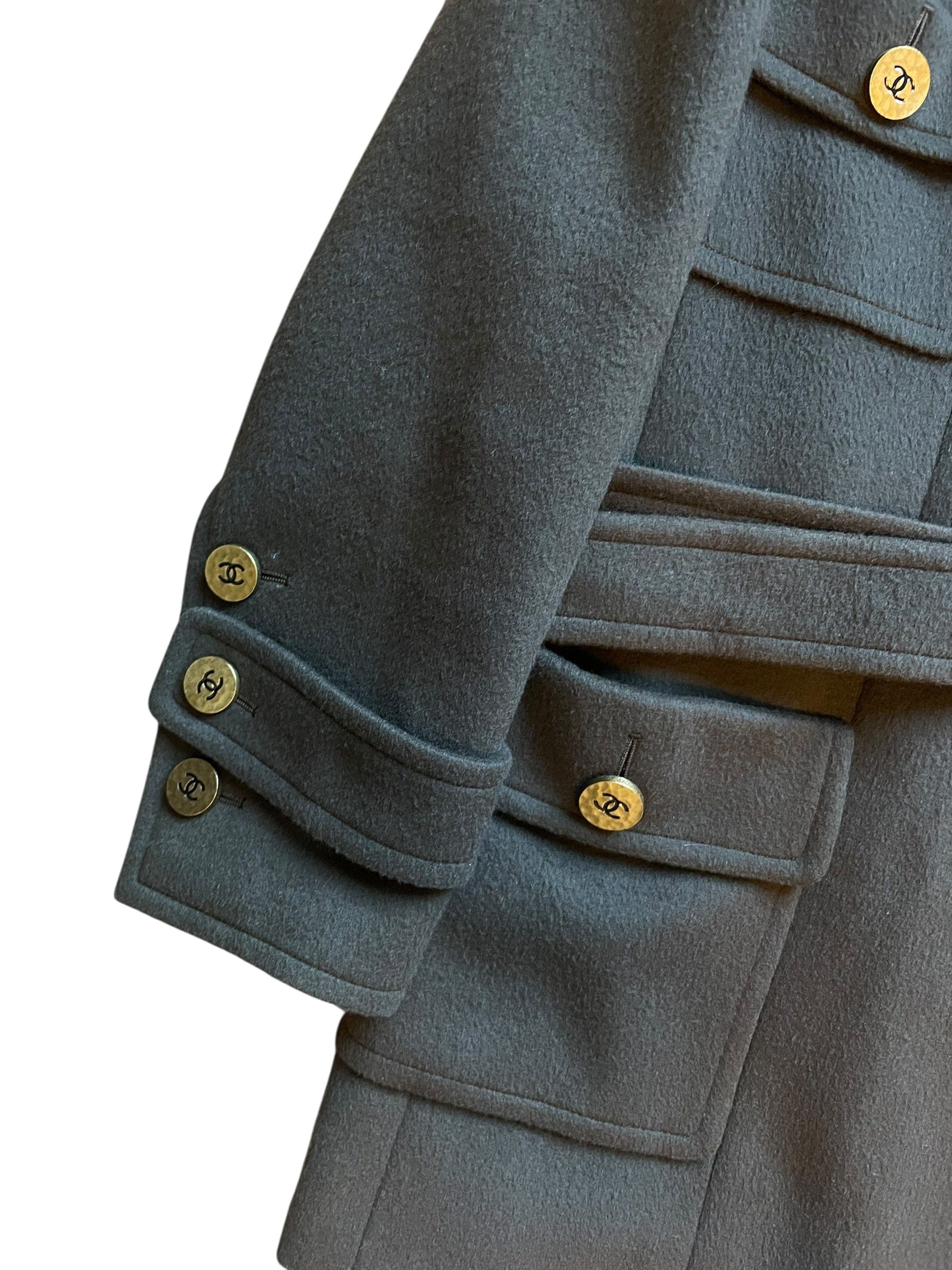 Chanel Chanel 94A CC Mark Logo Belted Jacket 38 Khaki Gold Cashmere DXBK0549