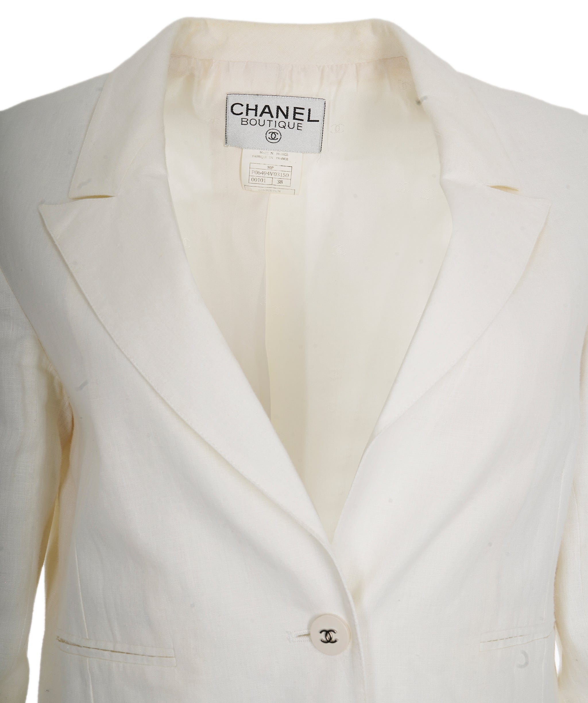 Chanel Chanel 96P CC Buttons Linen Jacket White ASL10249