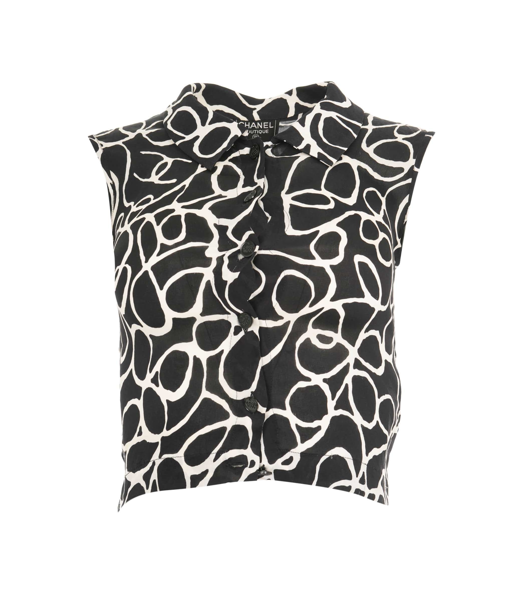 Chanel Chanel 98P Silk Top Sleeveless Black White ASL10851