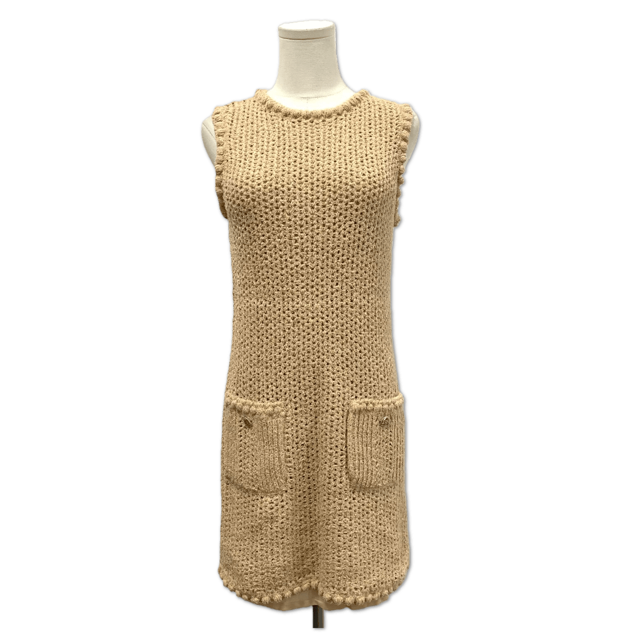 Chanel Chanel Beige Open-Knit Sleeveless Pocket Mini Dress size 38 C1369186082
