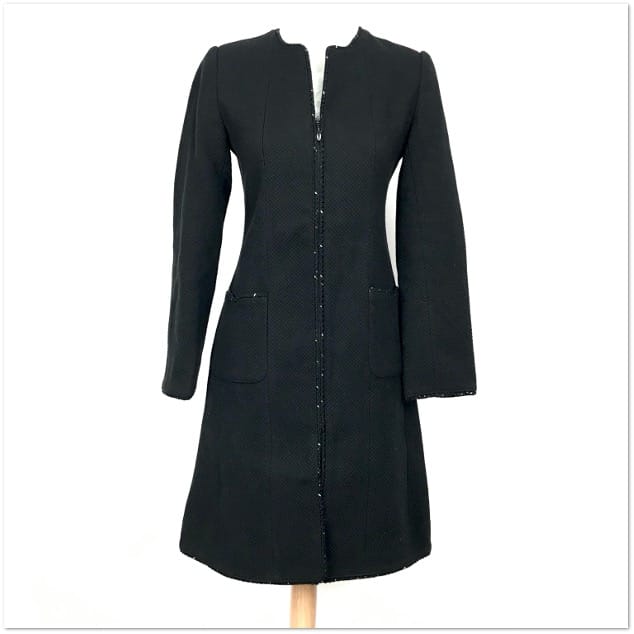 Chanel Chanel Black Collarless Sequin-Trimmed Zip-Up Coat Dress size 34 C134191209043