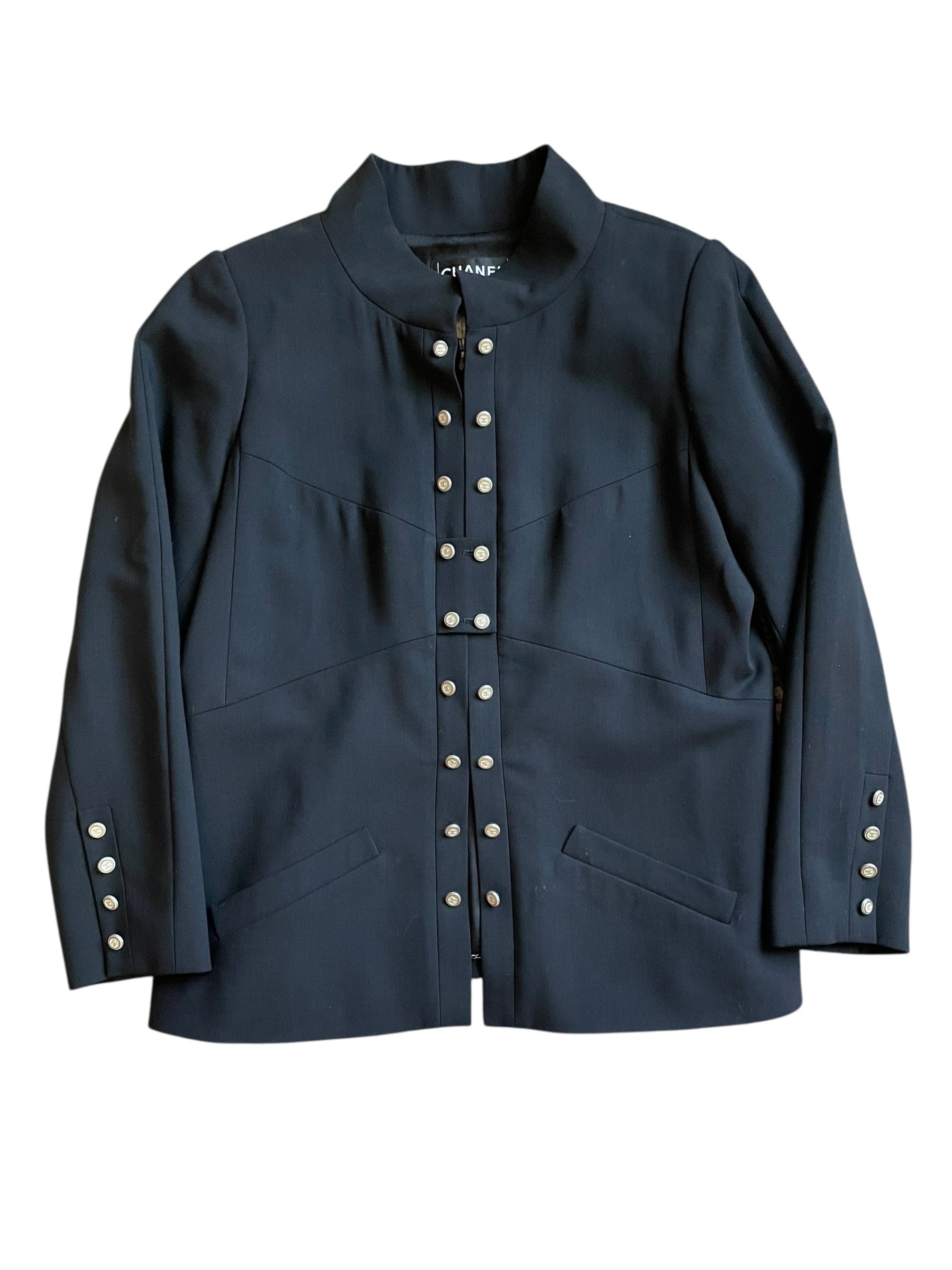 Chanel Chanel Black Jacket Sz 46 White buttons DXBK0493