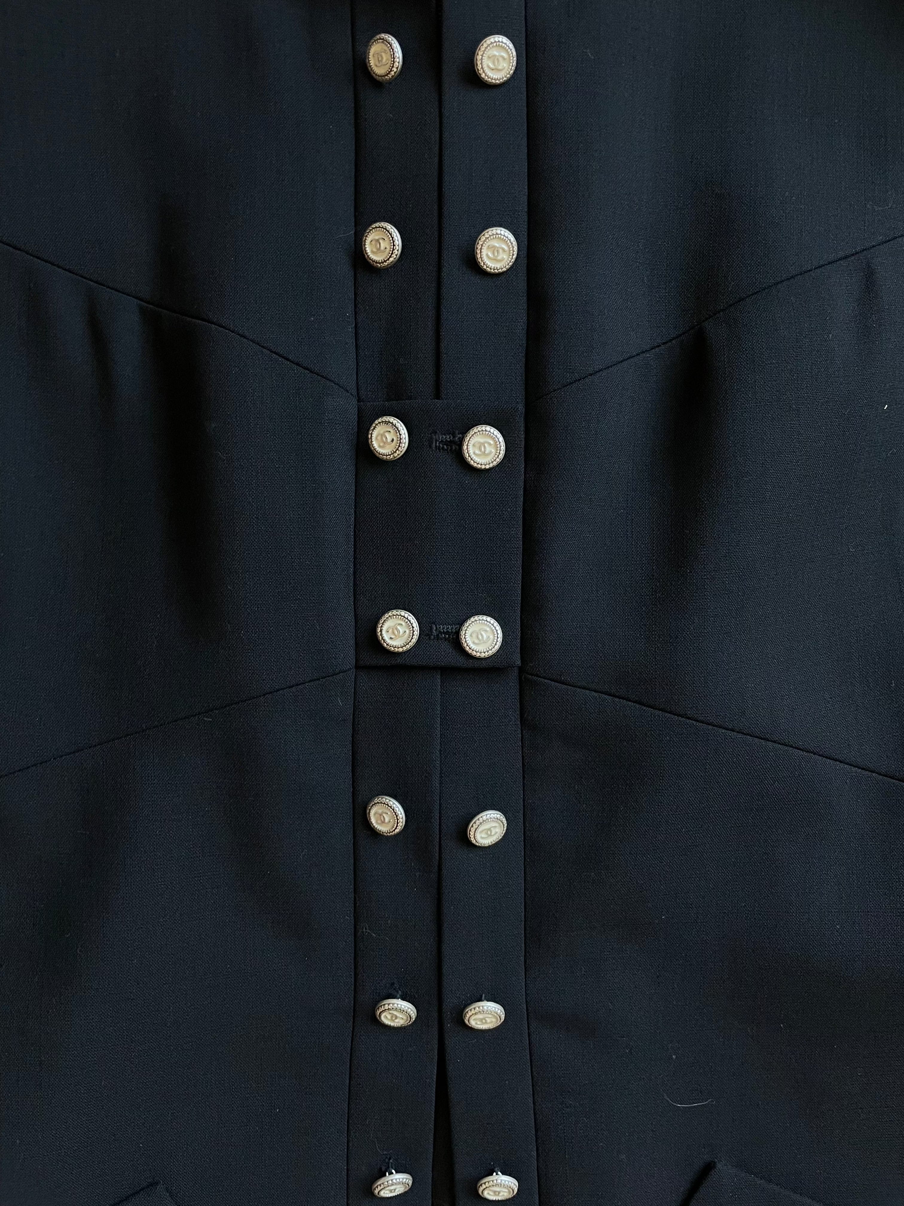 Chanel Chanel Black Jacket Sz 46 White buttons DXBK0493