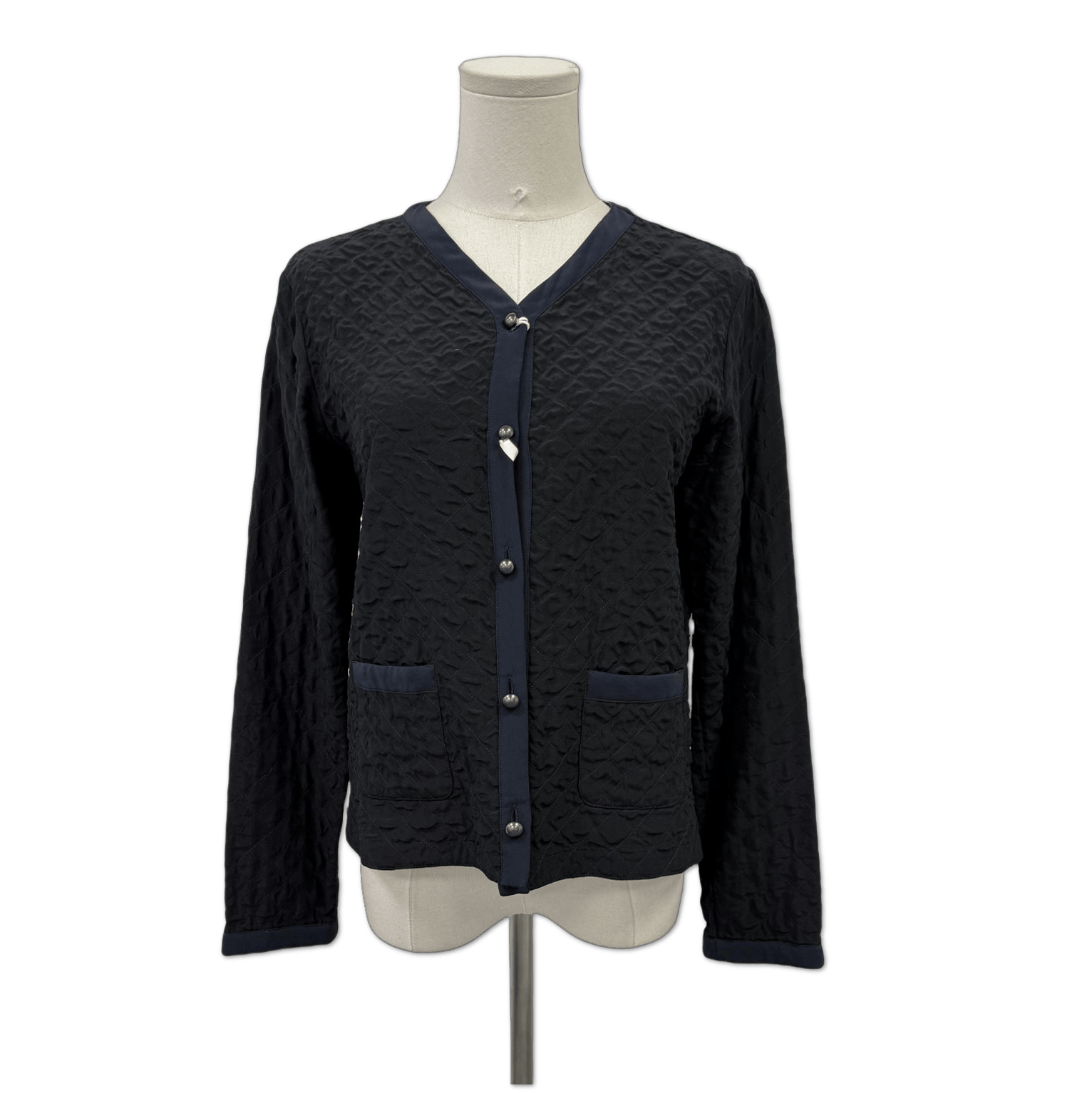 Chanel Chanel Black Quilted V-Neck Button-Front Jacket size 38 FQ0026323798