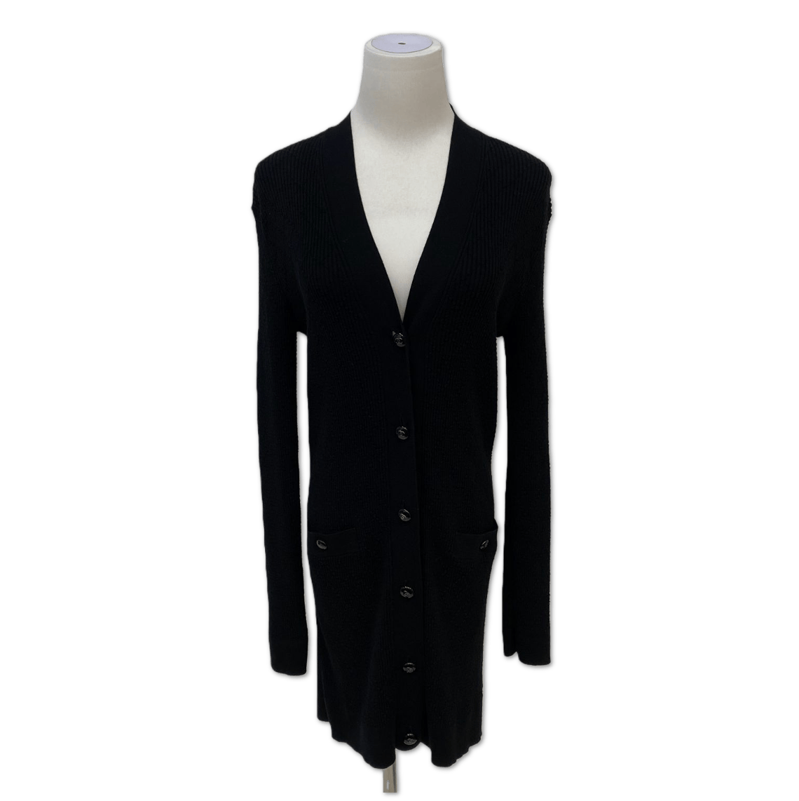 Chanel Chanel Black Ribbed Longline V-Neck Cardigan size 38 C18243591241