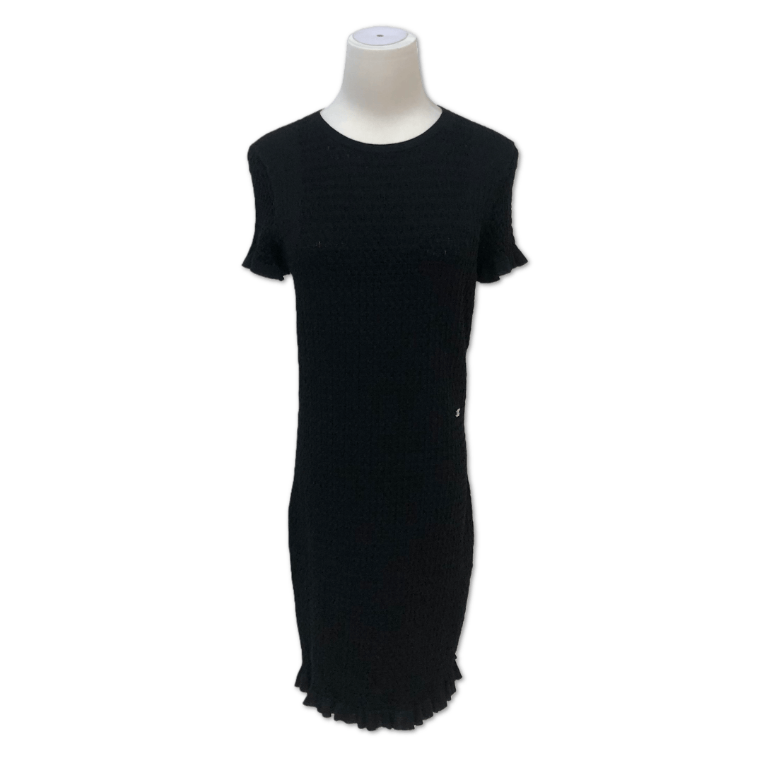 Chanel Chanel Black Smocked Ruffle-Hem Mini Dress size 36 C15001943176