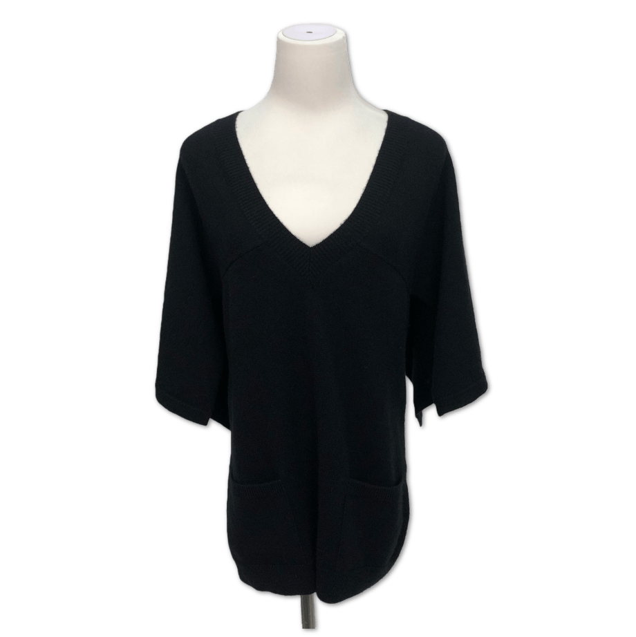 Chanel Chanel Black V-Neck Short-Sleeve Knit Sweater size 36 C13995319156