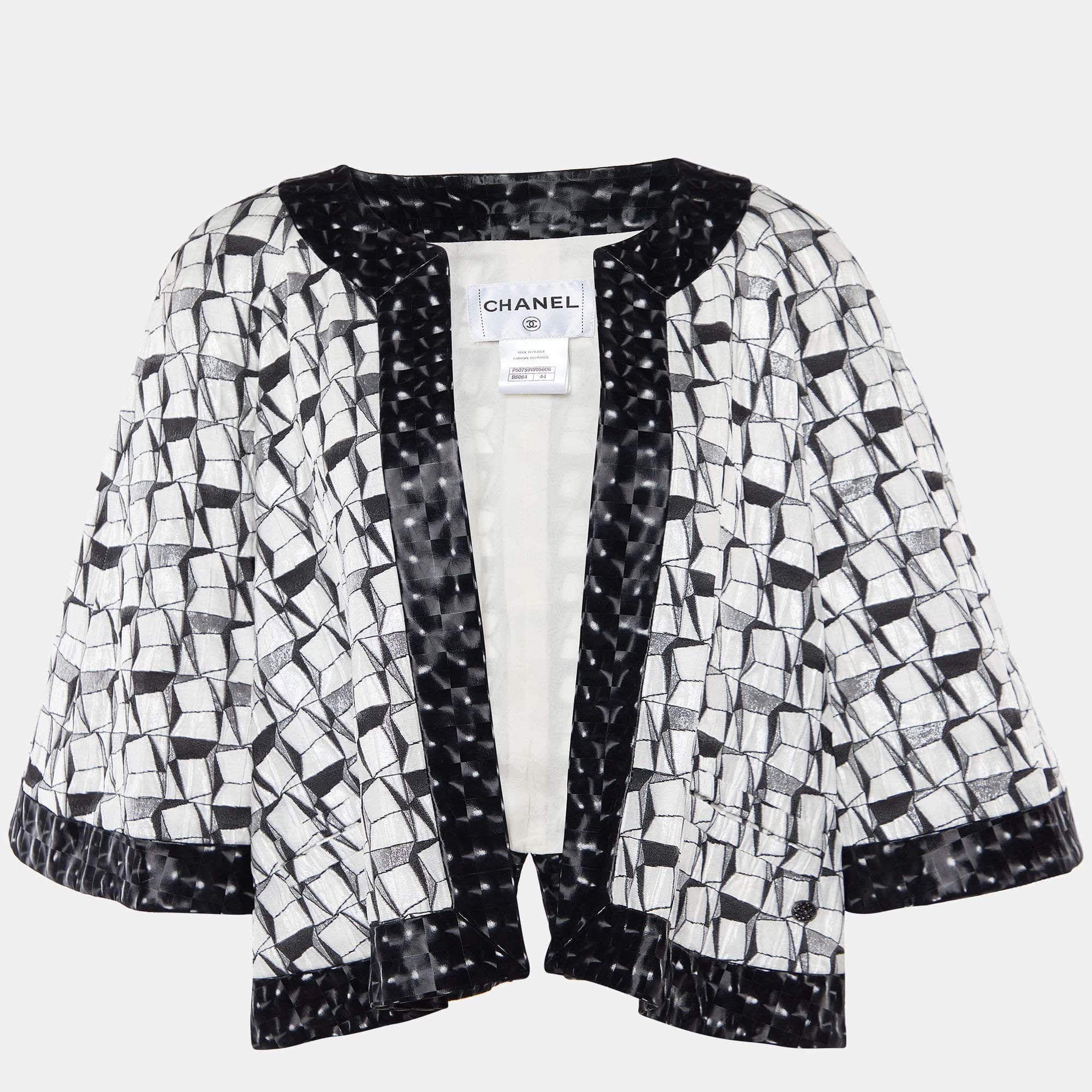 Chanel Chanel Black/White Patterned Jacquard Holographic Swing Jacket L ASCLC2413
