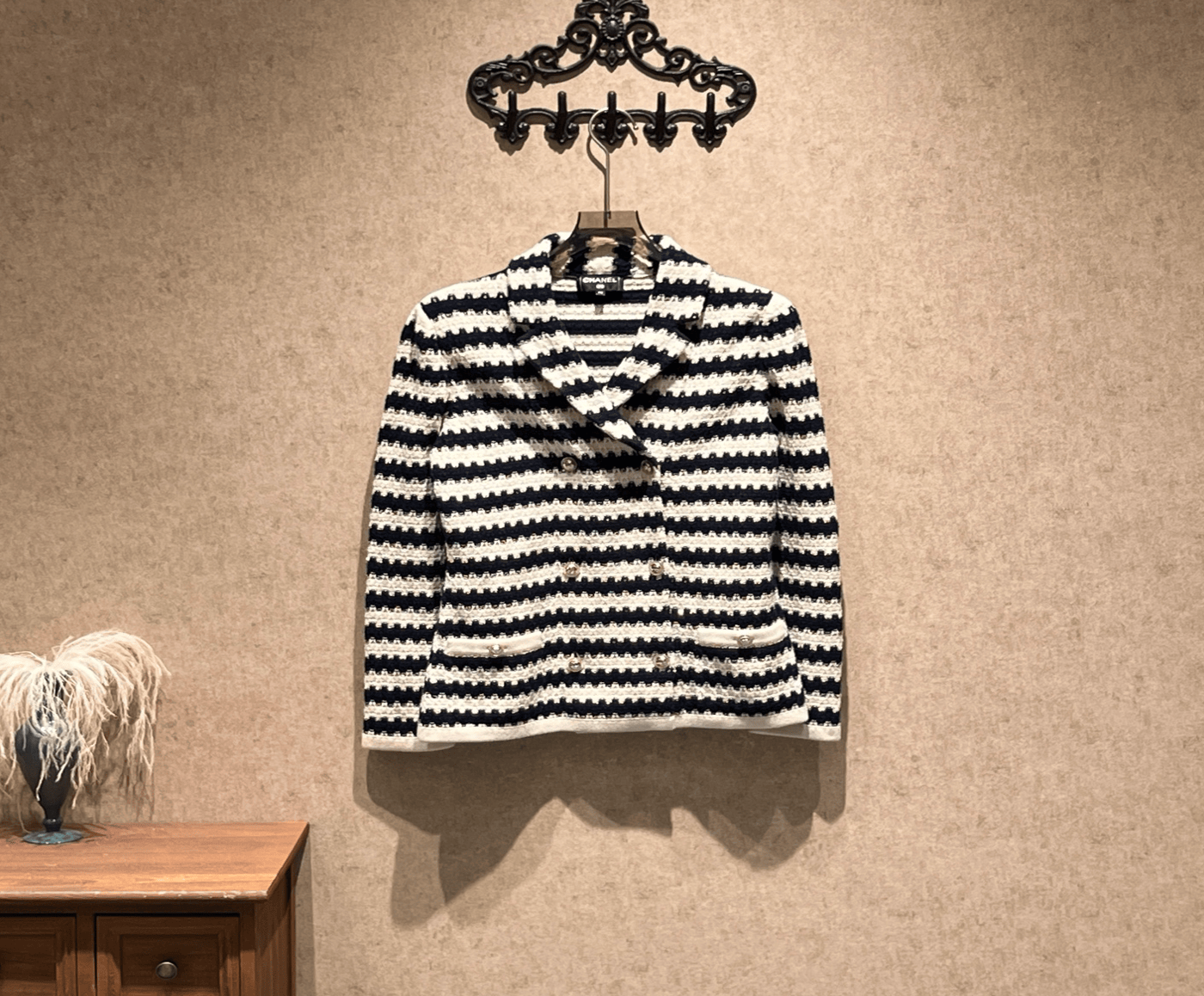 Chanel Chanel Blue and White Striped Sequined Double-Breasted Knit Cardigan / Size 38 / 99% New / 42766 SGC42766