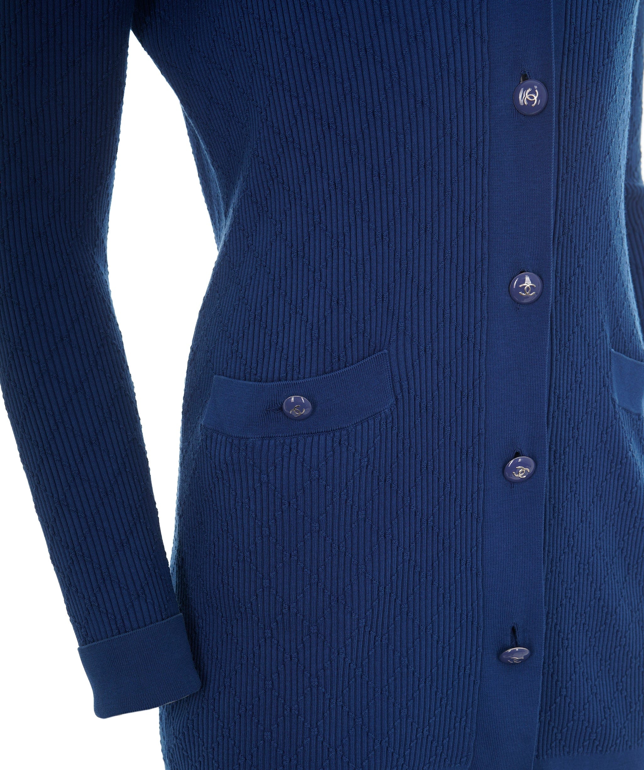 Chanel Chanel Blue Perforated CC Button Cardigan AKL0072