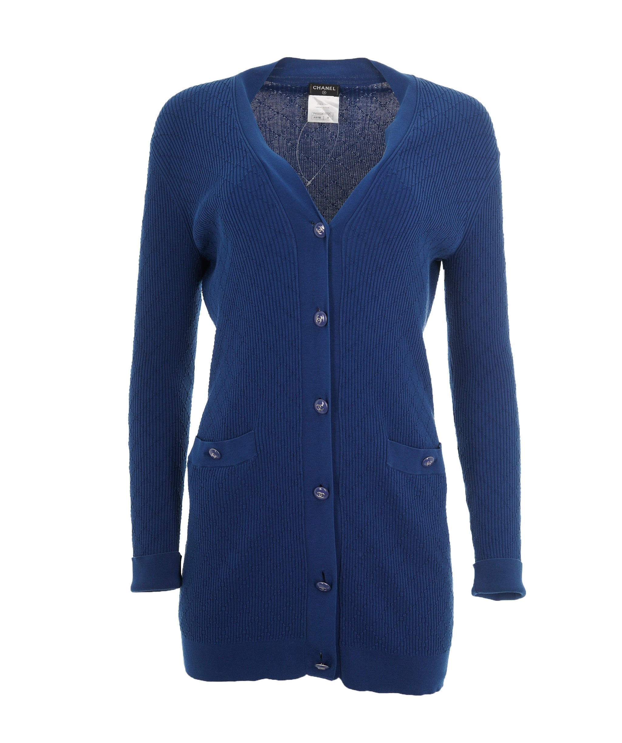 Chanel Chanel Blue Perforated CC Button Cardigan AKL0072