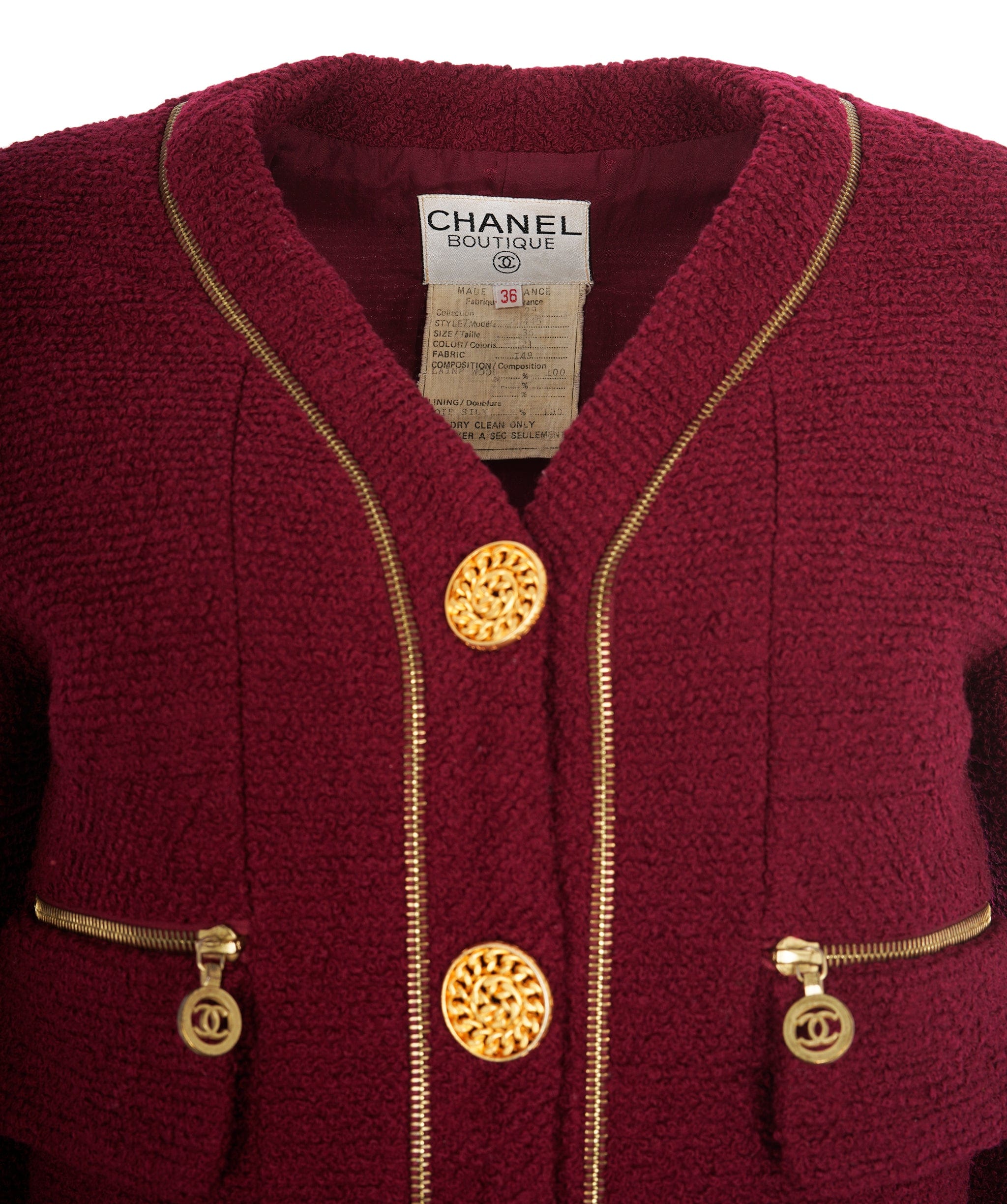 Chanel Chanel Bordeaux Jacket CC Zip ALC1414