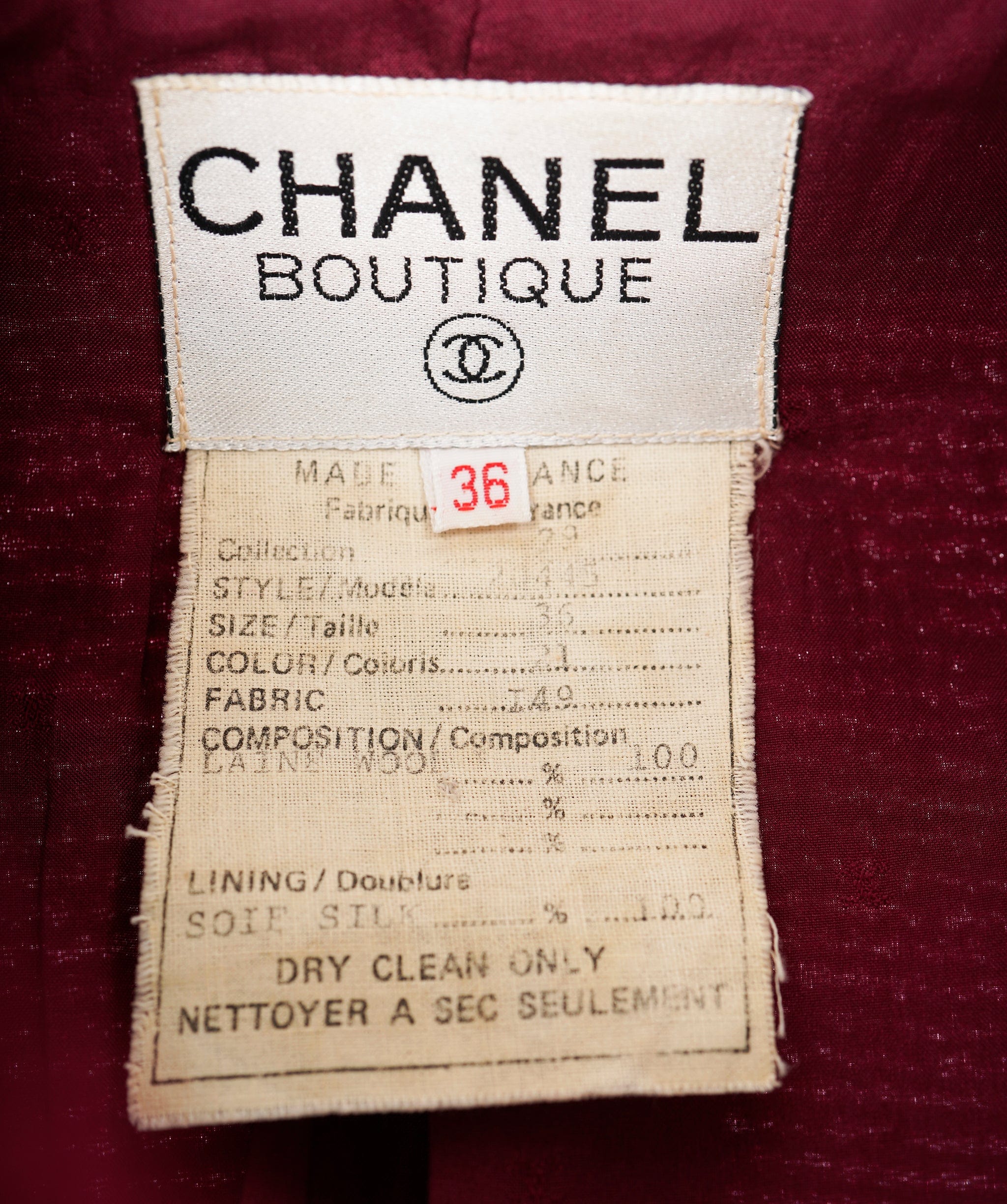 Chanel Chanel Bordeaux Jacket CC Zip ALC1414