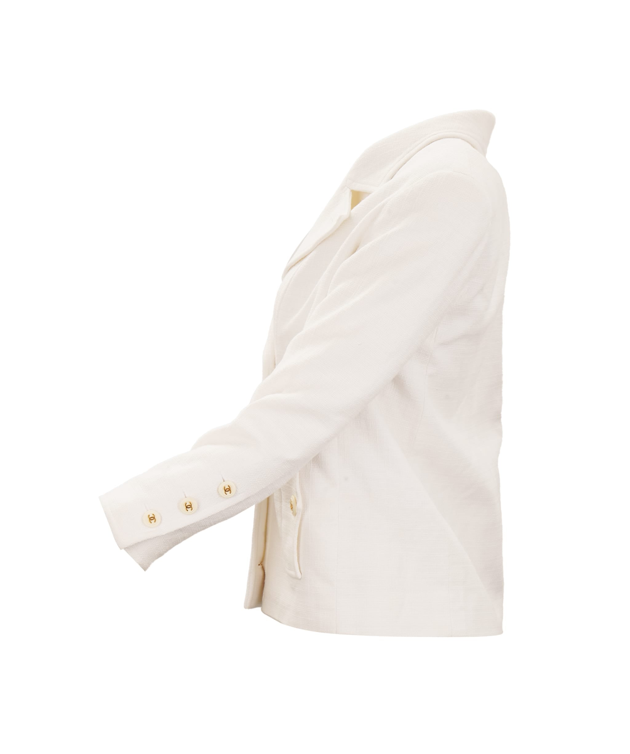 Chanel Chanel Boutique Double Breasted White Tweed Jacket with Gold CC Buttons Fits 36/38 ALTC1005
