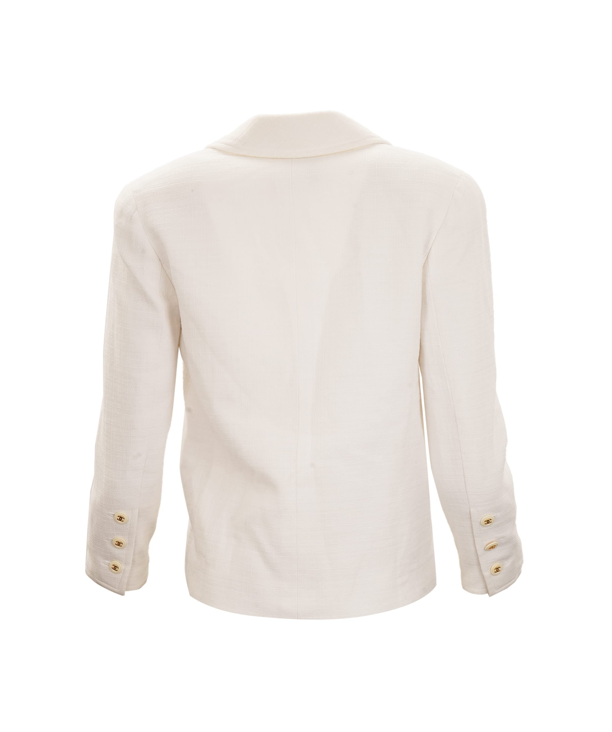 Chanel Chanel Boutique Double Breasted White Tweed Jacket with Gold CC Buttons Fits 36/38 ALTC1005