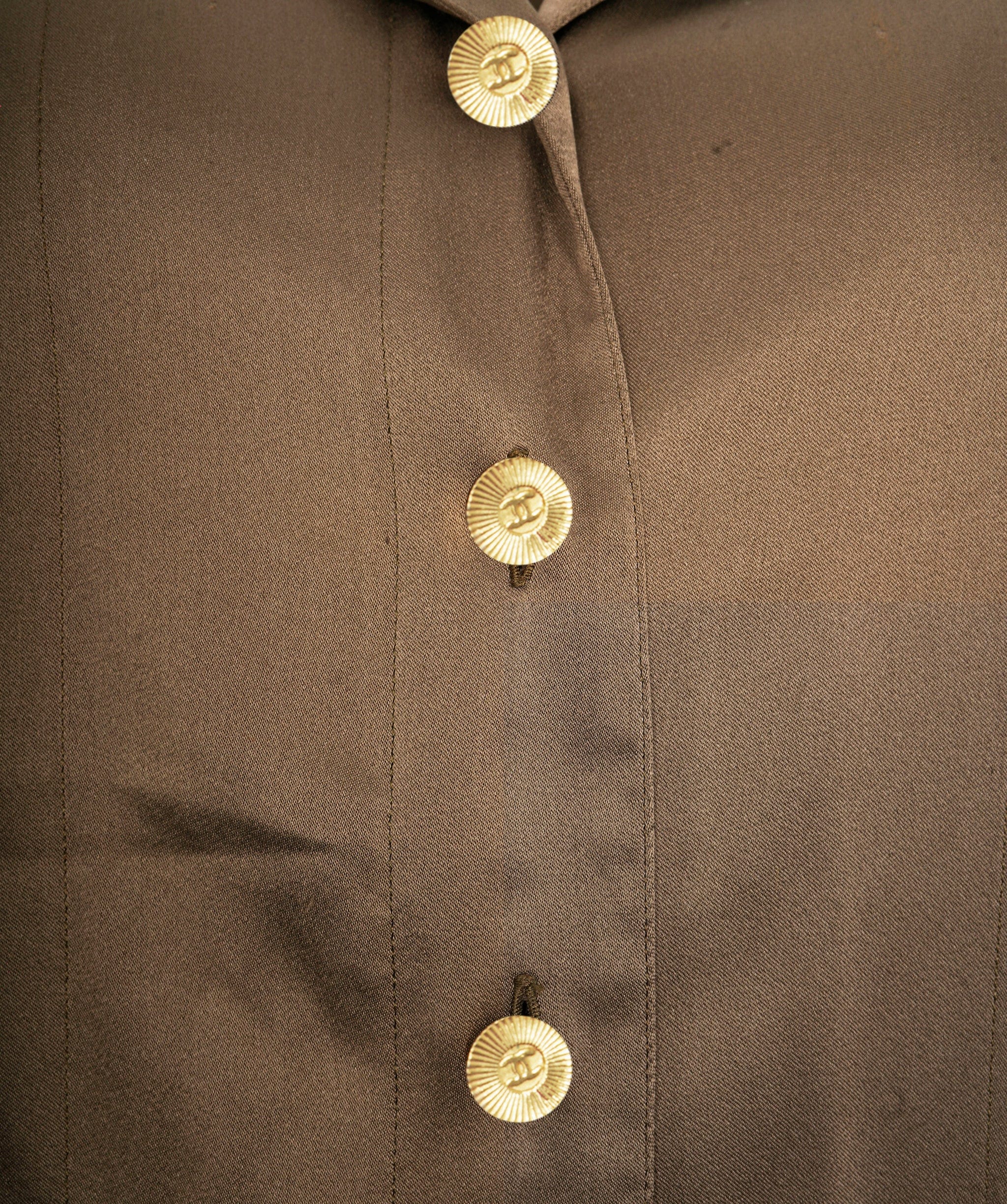 Chanel Chanel Brown Silk Shirt with Gold Button ALC1167