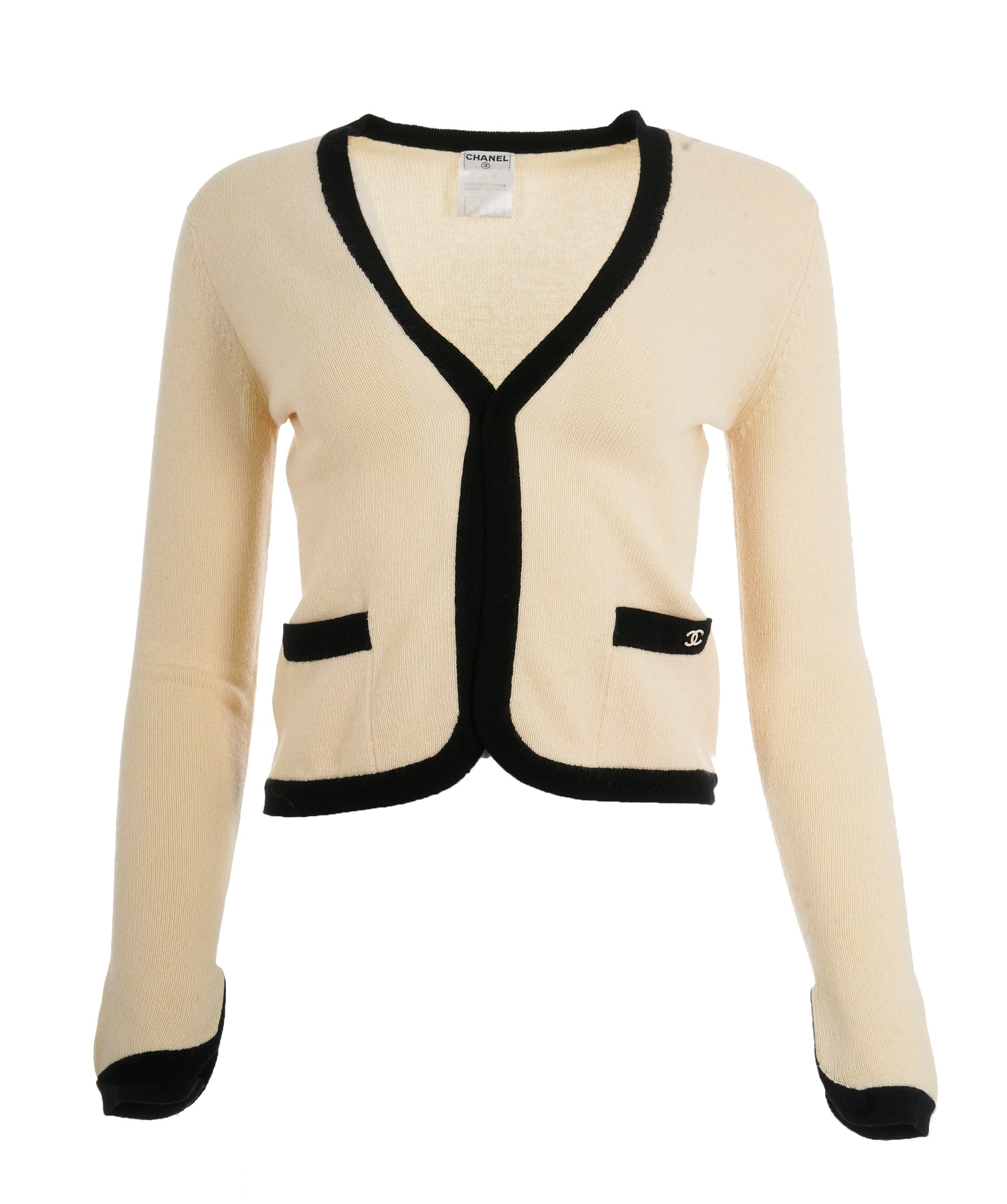 Chanel Chanel Cashmere Cardigan Cream Black ASL10488