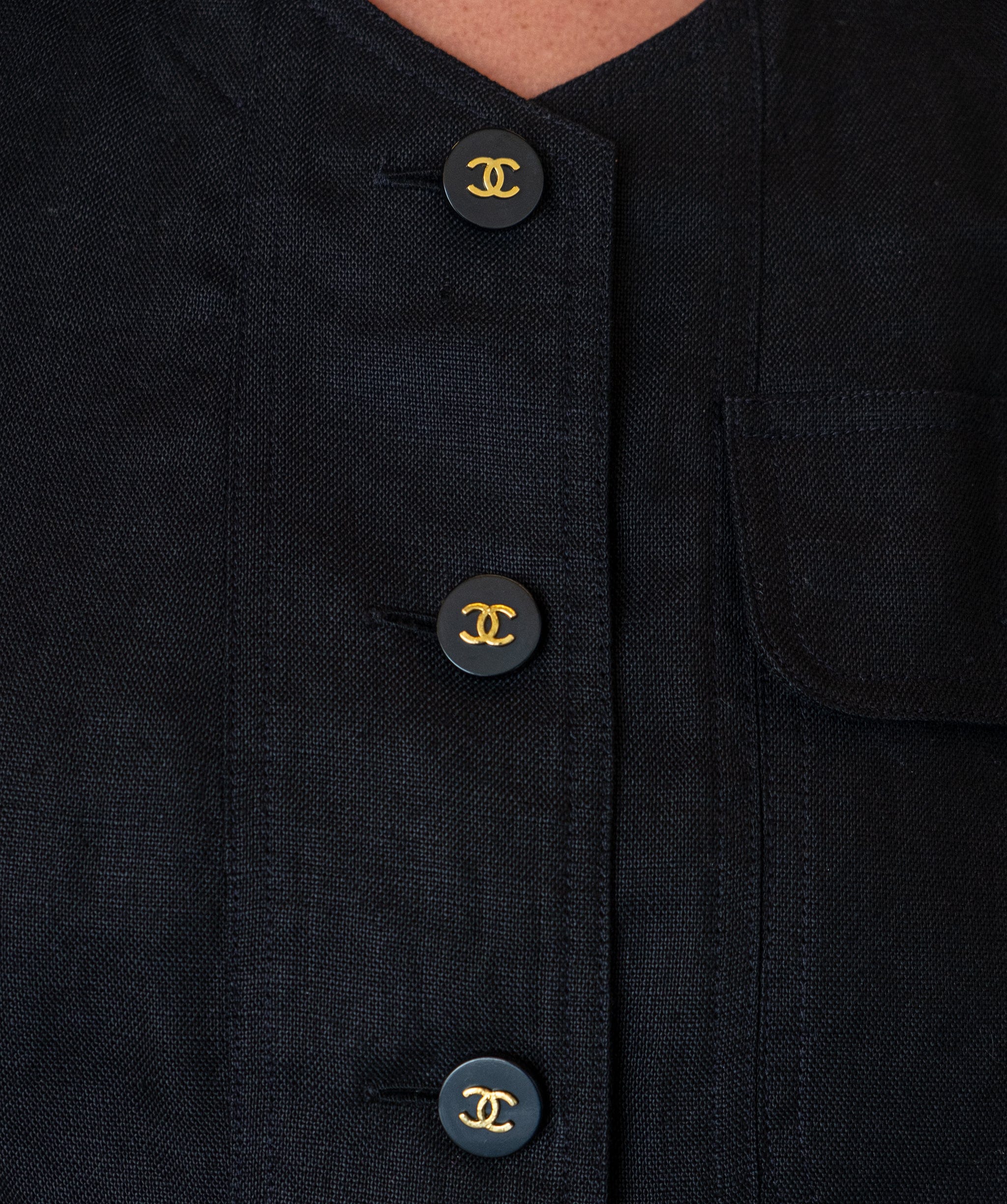 Chanel Chanel CC Buttons Linen Jacket Black DXBS0259