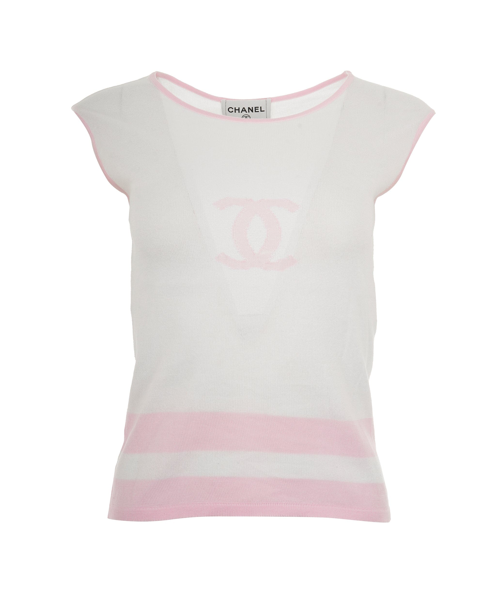 Chanel Chanel CC knit Tank Top White Pink DXBS0158