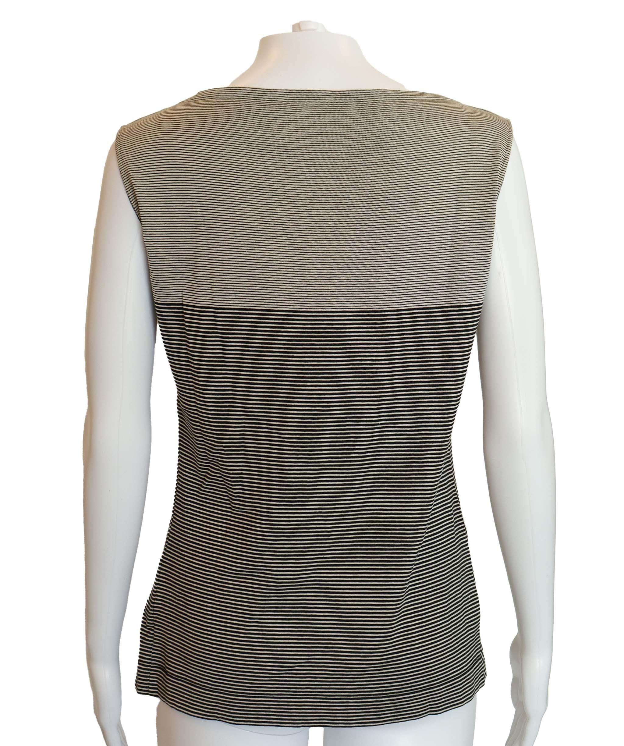 Chanel Chanel CC Logo Stripped Tshirt Black White DXBS4308