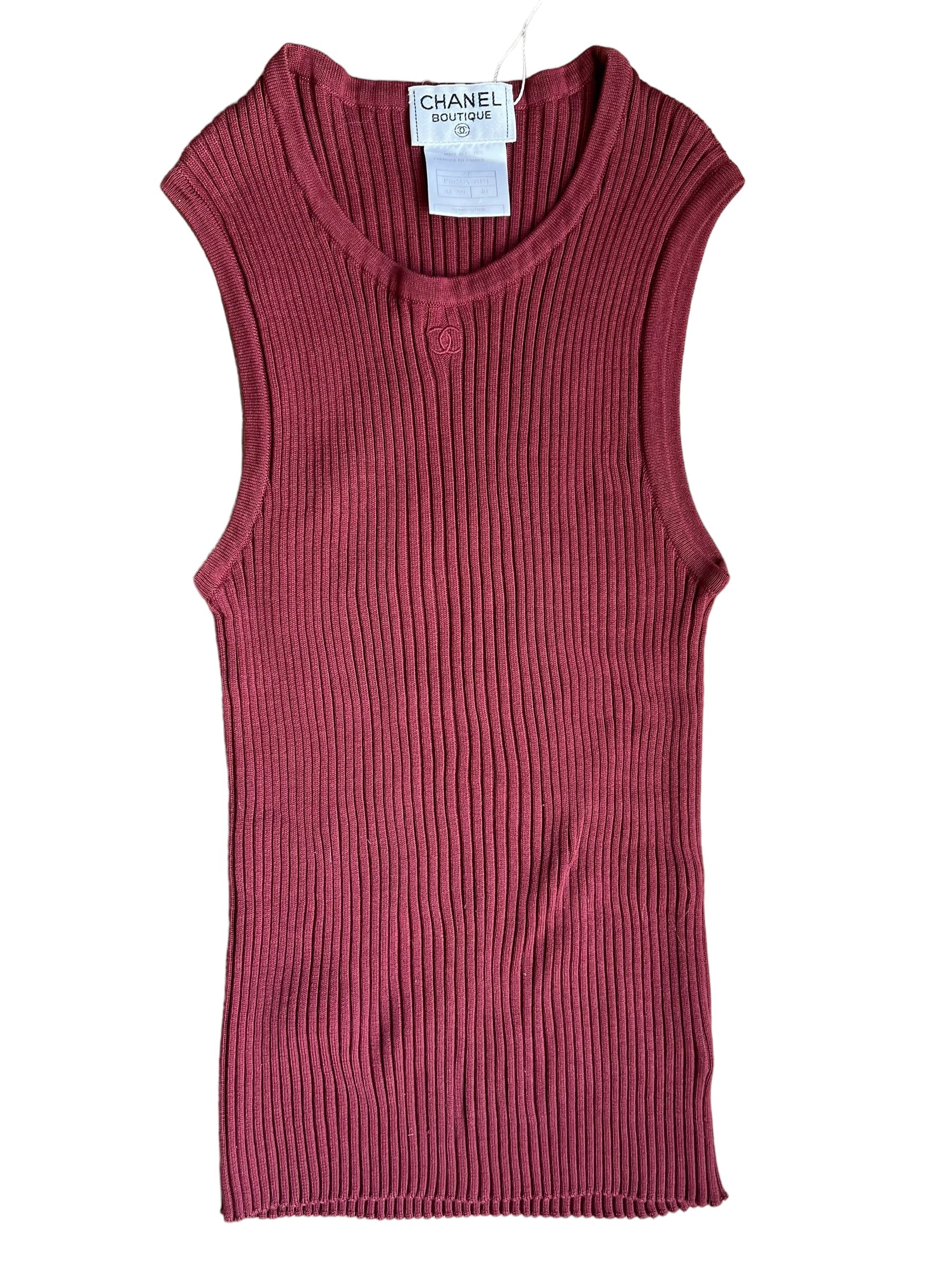 Chanel Chanel CC Rib tank Top Dark Red ASL10661