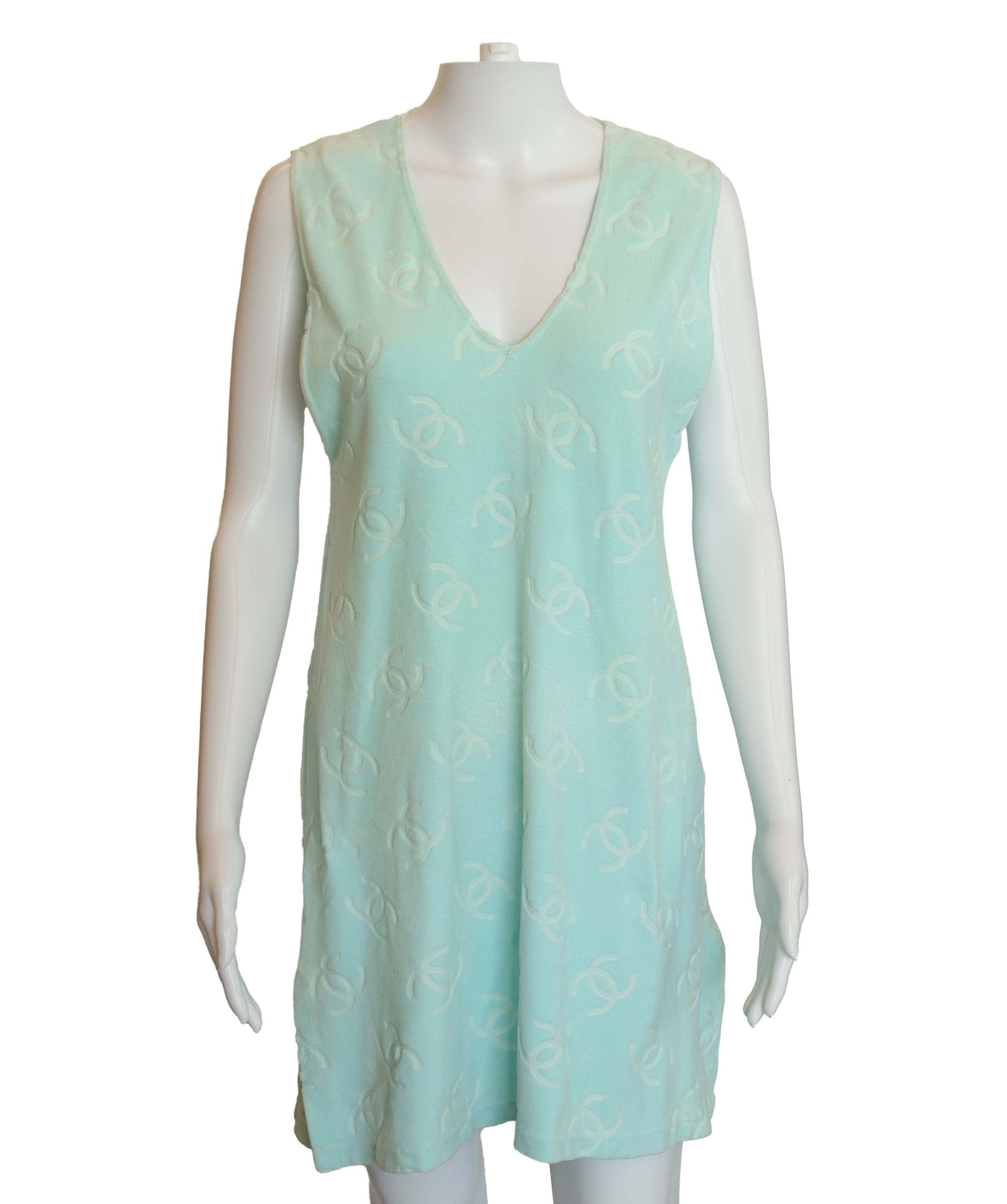 Chanel Chanel CC Velour Short Sleeve Dress Blue