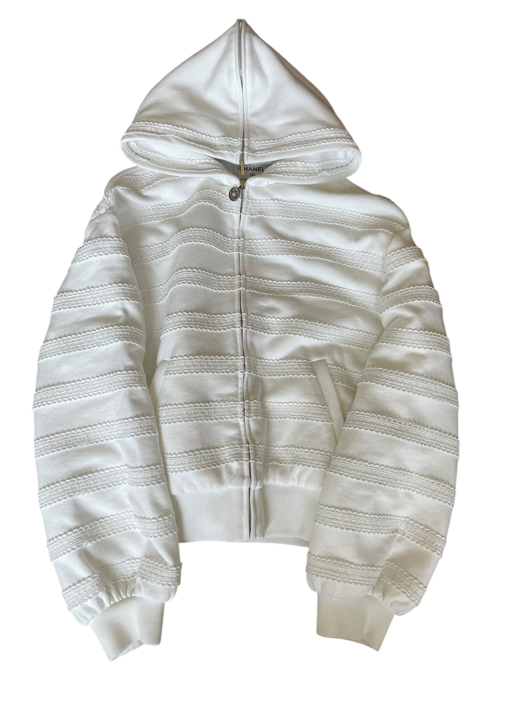 Chanel Chanel Cotton Logo Lace Trim Hoodie White DXBK0512