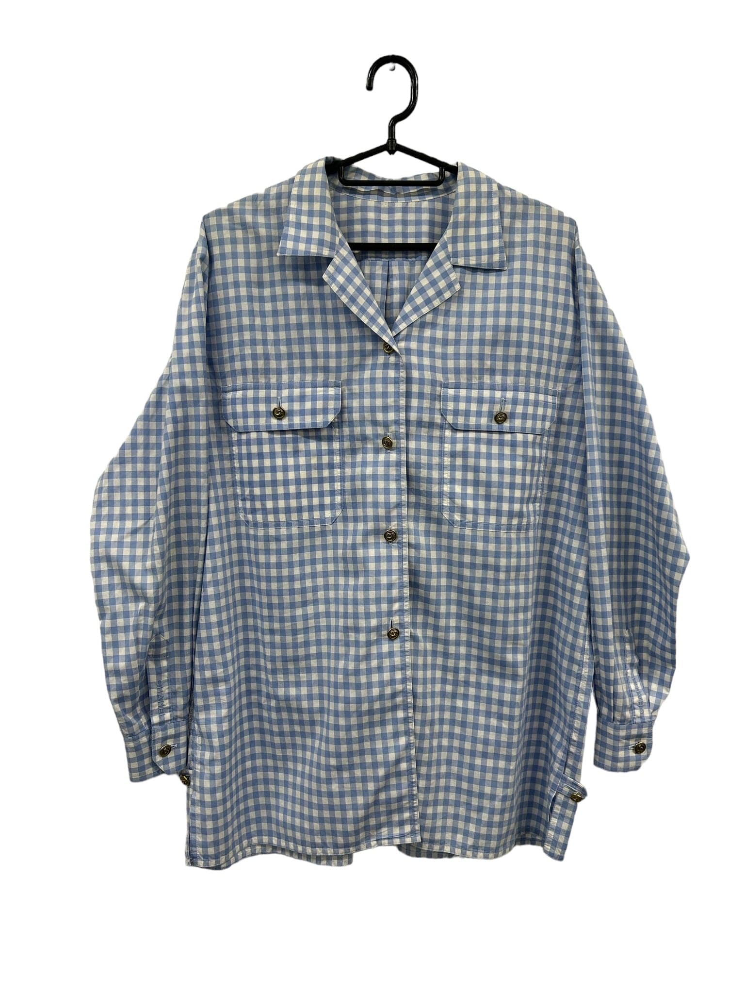 Chanel Chanel Gingham Check Button up Shirt Blue AVCSC1112