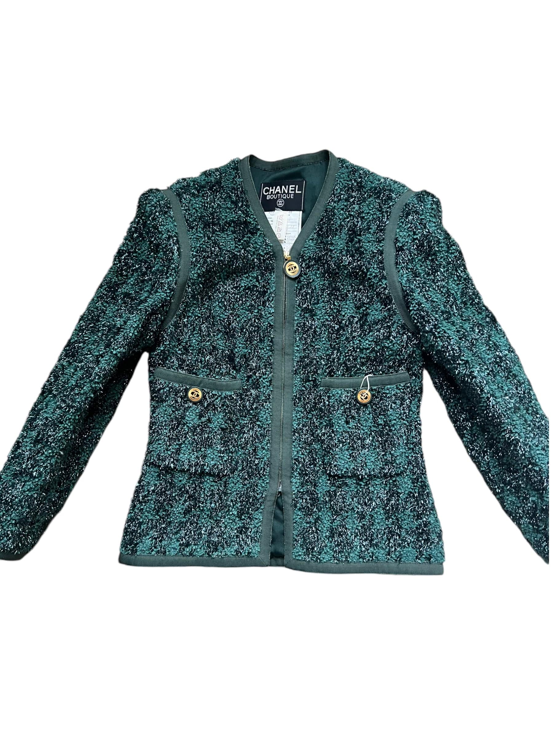 Chanel Chanel Glitter Tweed Jacket Green DXBS0561