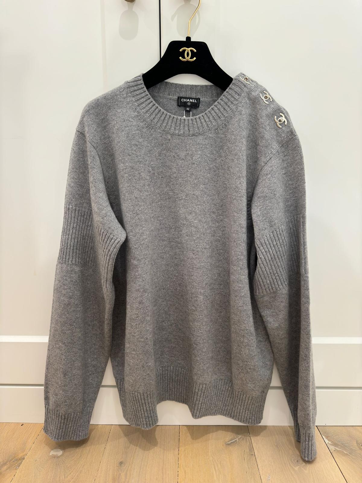 Chanel Chanel Grey Cashmere Top with CC Turnlock PHW ASC5362