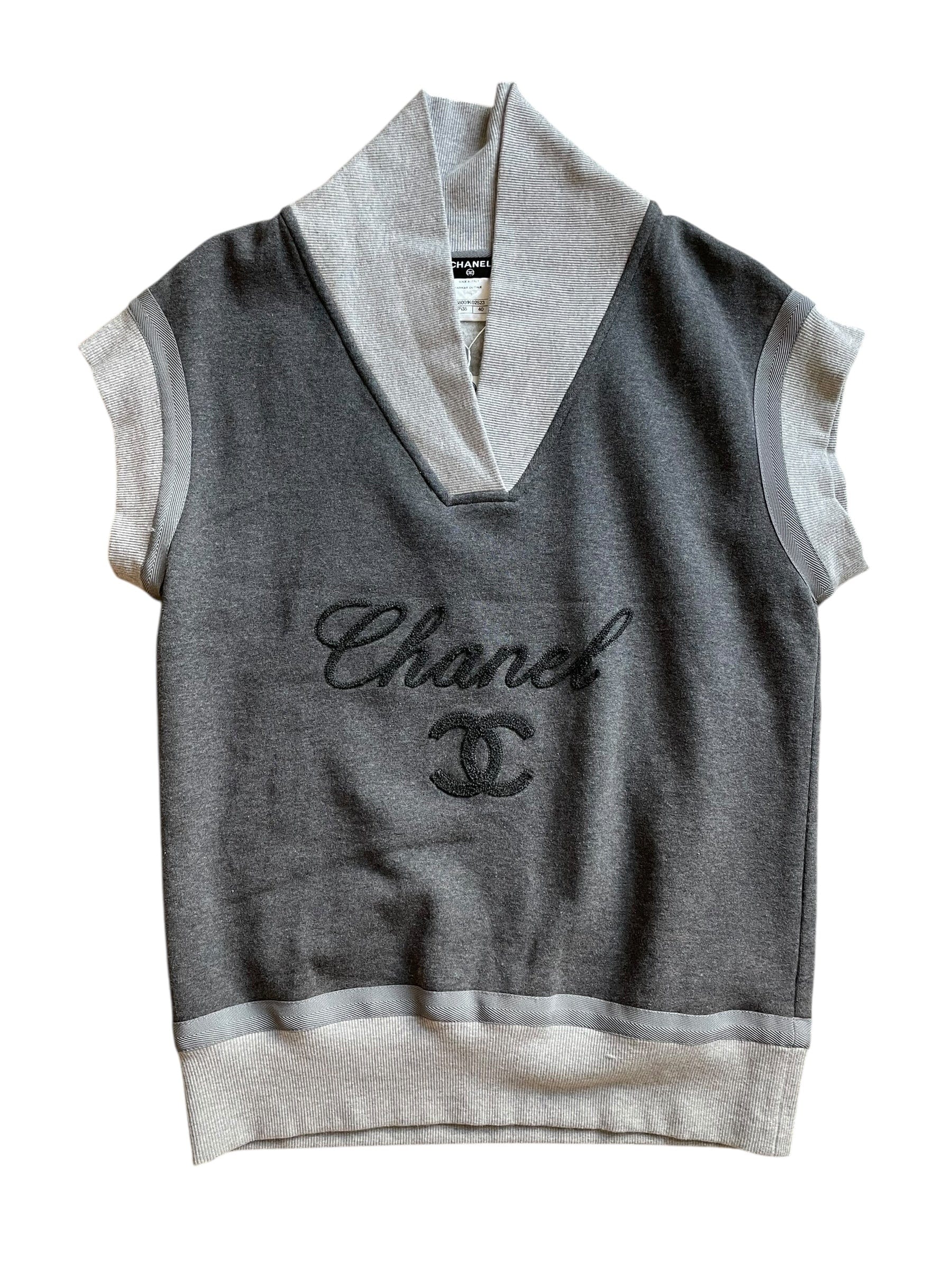 Chanel Chanel Grey Cotton Knit Logo Vest
