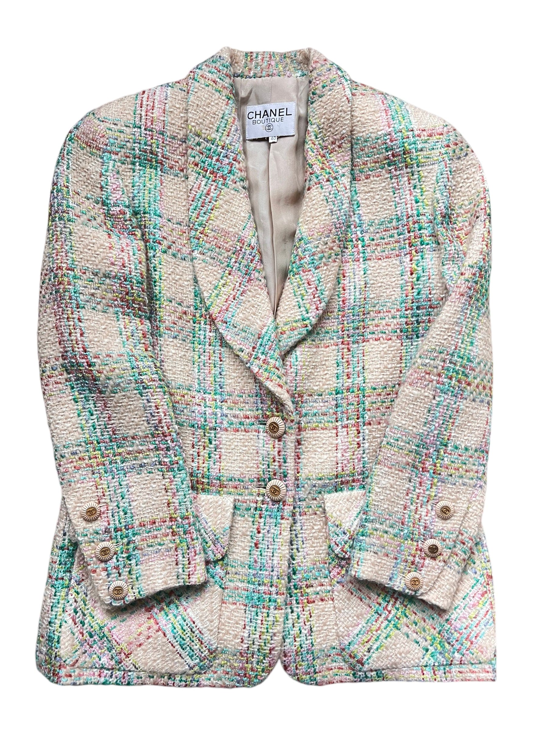 Chanel Chanel Jacket 1990s Beige Multicolor Plaid Tweed Jacket