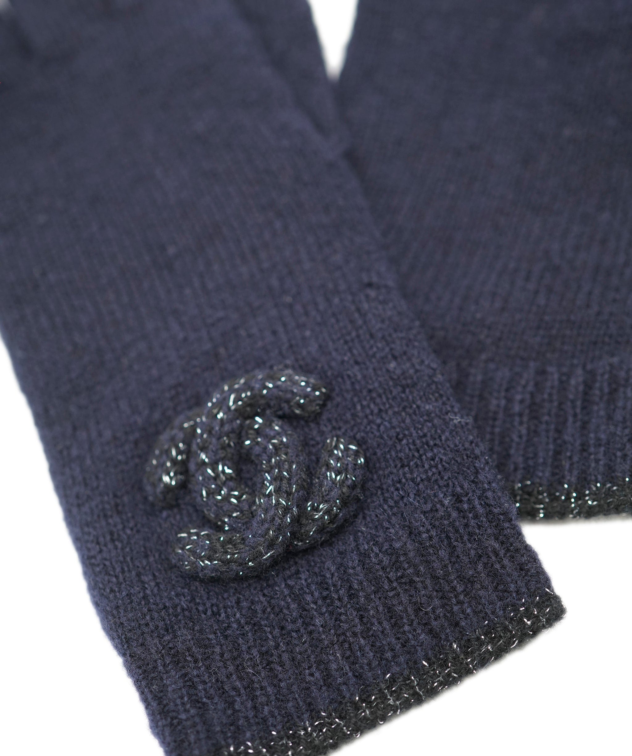 Chanel Chanel Knit Gloves Navy ASL10178