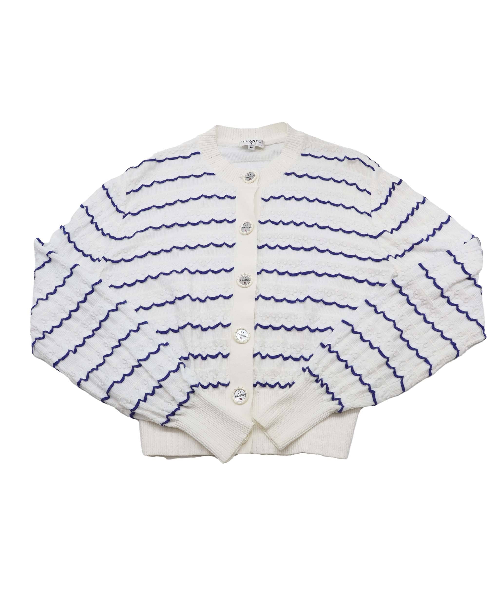 Chanel Chanel La Pausa Cardigan White / Blue P60548 Size 34 SKC1874