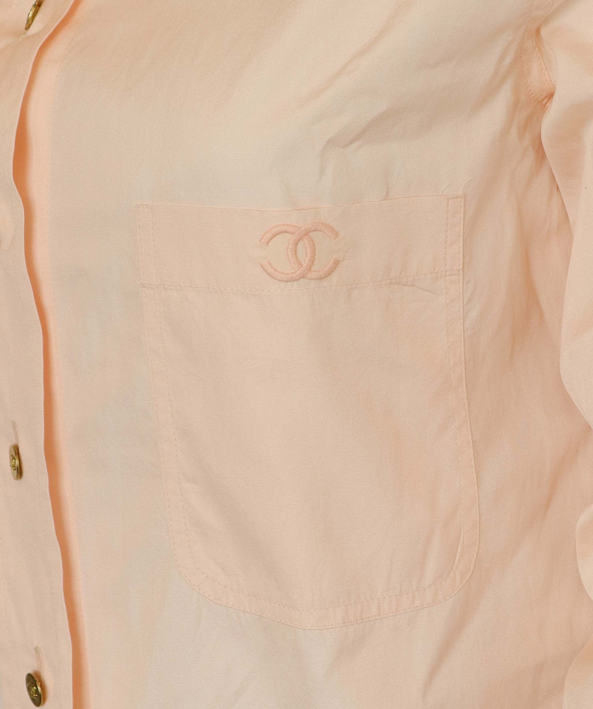 Chanel Chanel Logo Collared Shirt Blouse Salmon Pink DXBS4328